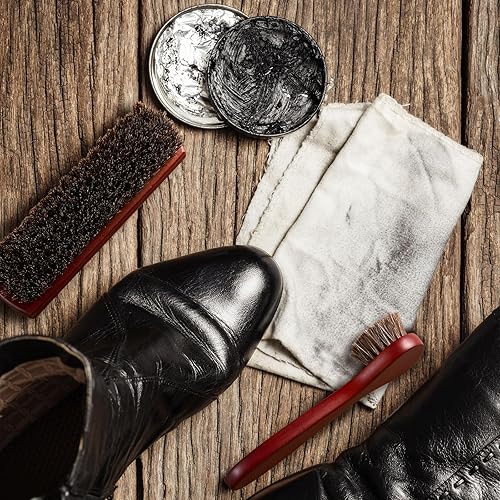 Miniatura 6 de Abaokai Kit de cepillos de brillo para zapatos de crin, cepillo de pelo de caballo para cuero, cepillo de zapatos, zapatos de cuero, botas de