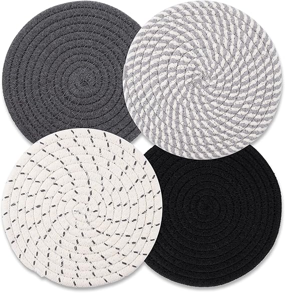 Trivets for Hot Dishes, Hot Pads for Kitchen, 7'' Trivets for Hot Pots and Pans, Pot Holders for Kitchen, Pot Holders Heat Resistant 4-Pcs, Trivets for Table, Kitchen Essentials for New Home