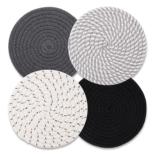 Trivets for Hot Dishes, Hot Pads for Kitchen, 7'' Trivets for Hot Pots and Pans, Pot Holders for Kitchen, Pot Holders Heat Resistant 4-Pcs, Kitchen Essentials for New Home - Gray