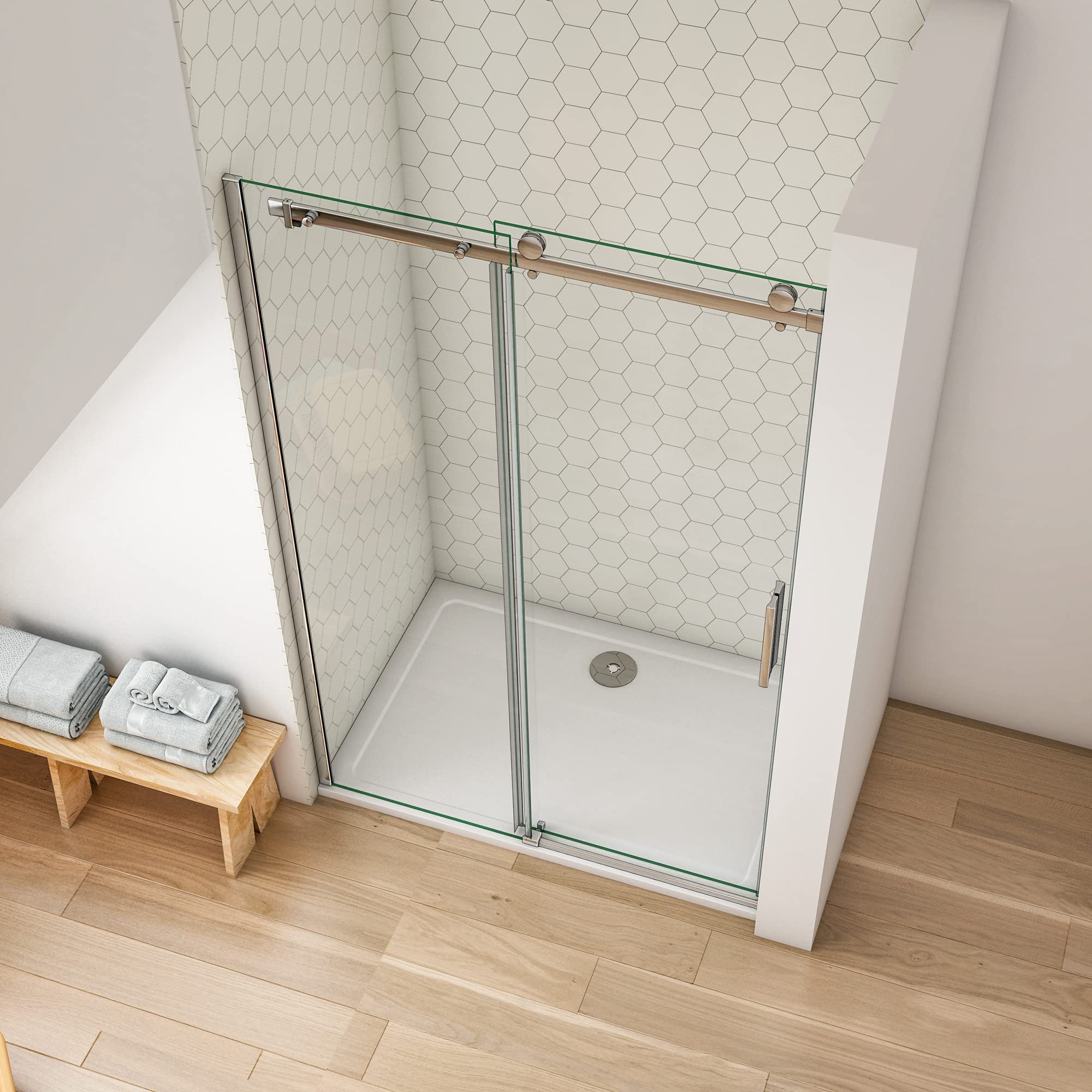 Ducha Casa 150x195cm Mampara ducha frontal corredera dos hojas(una corredera y una fija), 8mm cristal templado antical, marco de aluminio cromado