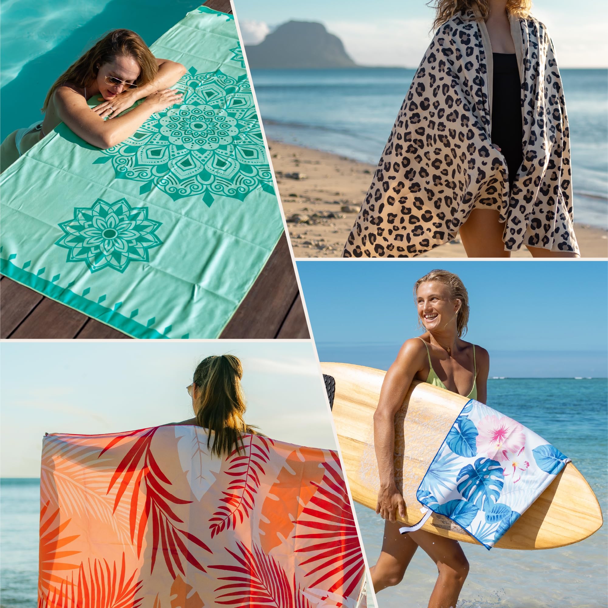 Ręcznik plażowy z mikrofibry - Szybkoschnący i odporny na piasek - Ręcznik plażowy XXL 90x180 cm - Kompaktowy i lekki - Ręcznik basenowy - Mandala Turkus