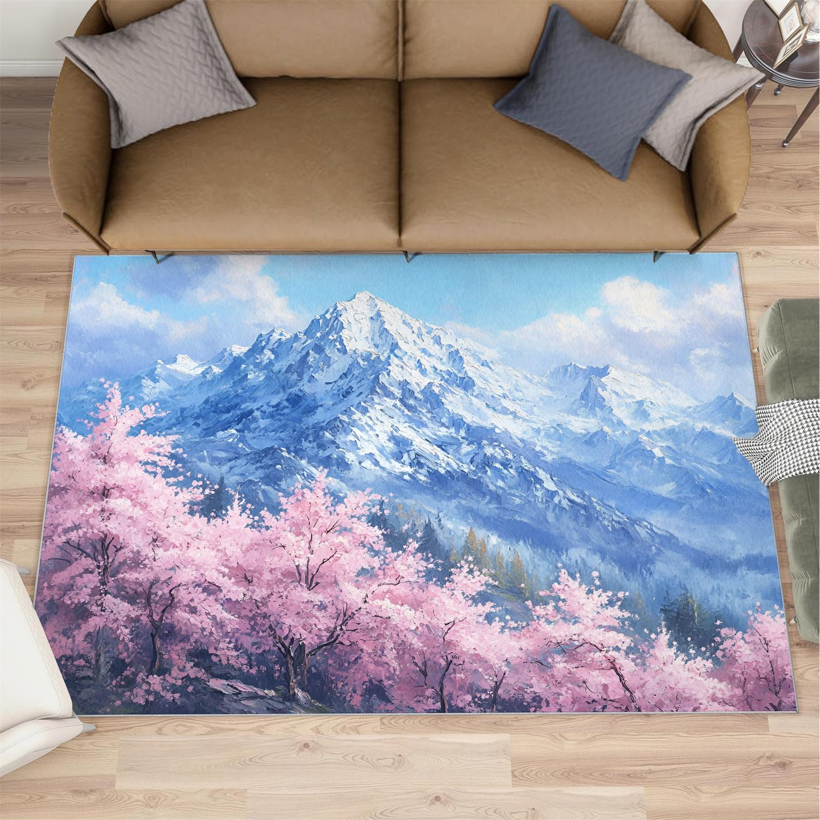 Grand tapis de sol japonais montagnes enneigées anti-peluche pour sécuriser la chambre d'enfant