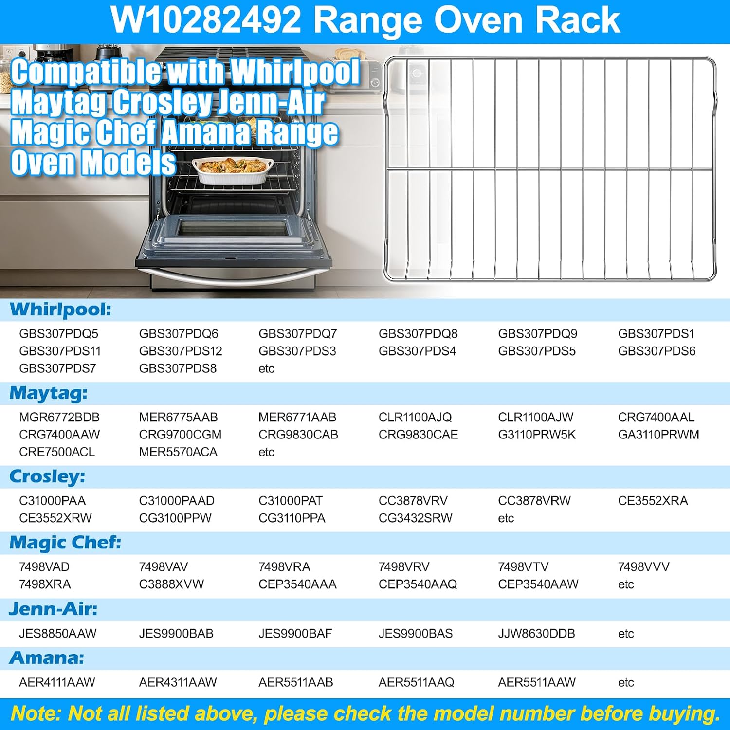UPGRADE W10282492 WPW10282492 Oven Rack Replacement For Whirlpool Oven Racks Parts,WPW10282492 Whirlpool Amana Maytag Stove Rack Roaster Grill Shelf 22.8"x17.2" 304 Stainless Steel Bake Range Racks