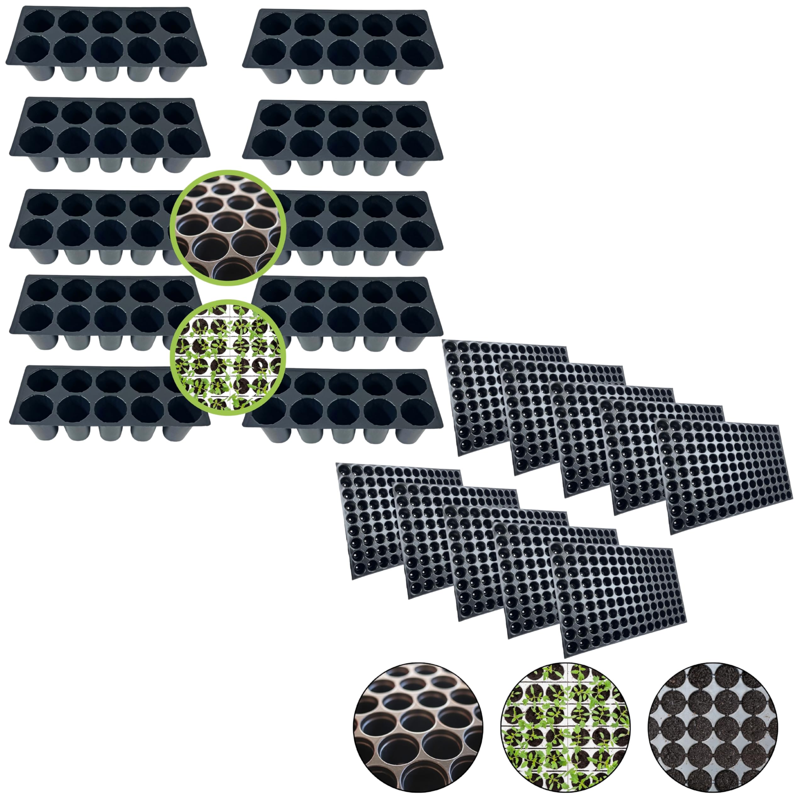 Plastic 10 Cavity Big Size Seed Germination Tray... Black Seed Trays Kit 126 Cavity Set of 10 Seedling Trays for Seed Growing-image-34