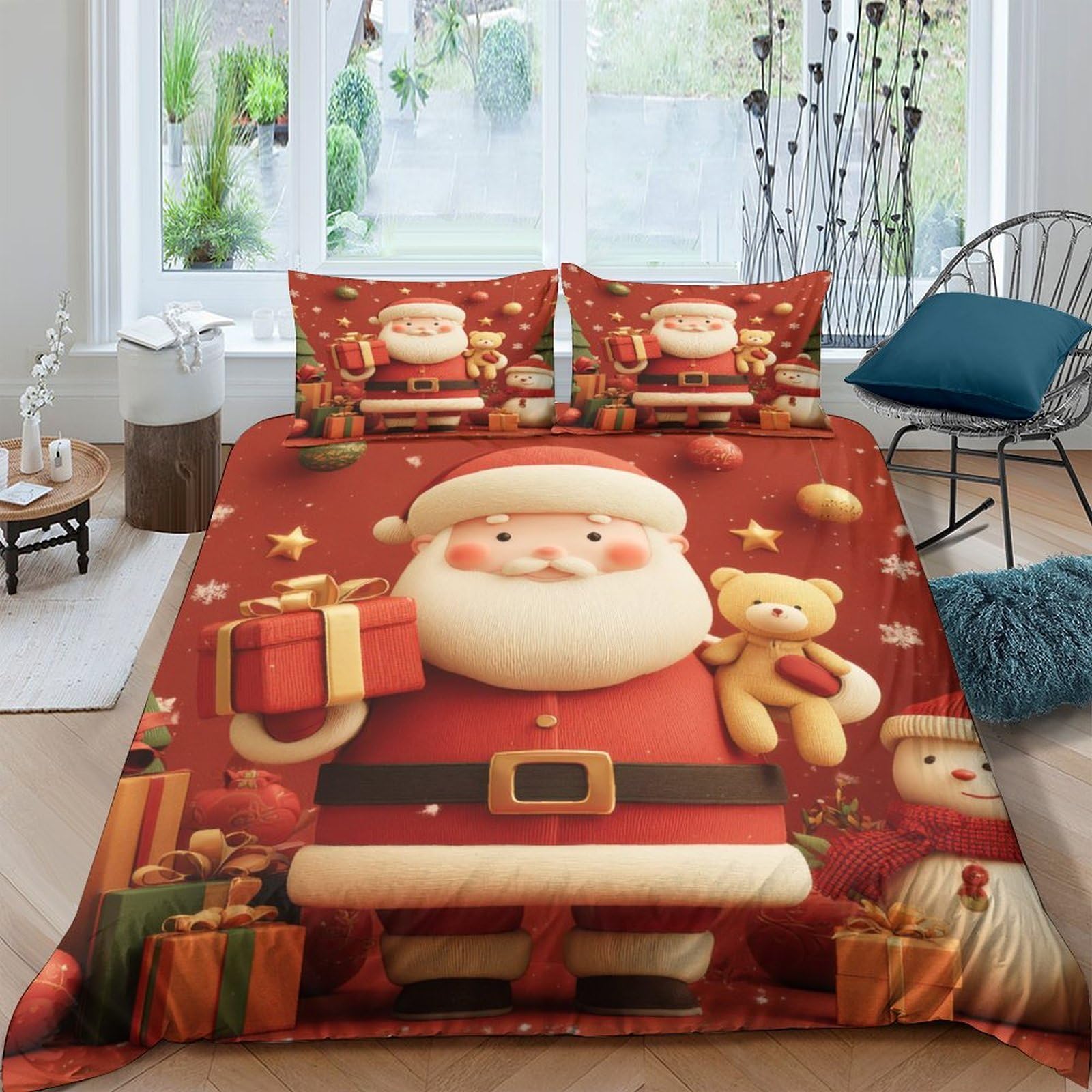 Ctjqhvkz Style-4 3D Printed Santa Claus Fitted Sheet Microfiber Red Bed Cover For Bedroom Guest Room Dorm Decor Single（135X200cm）
