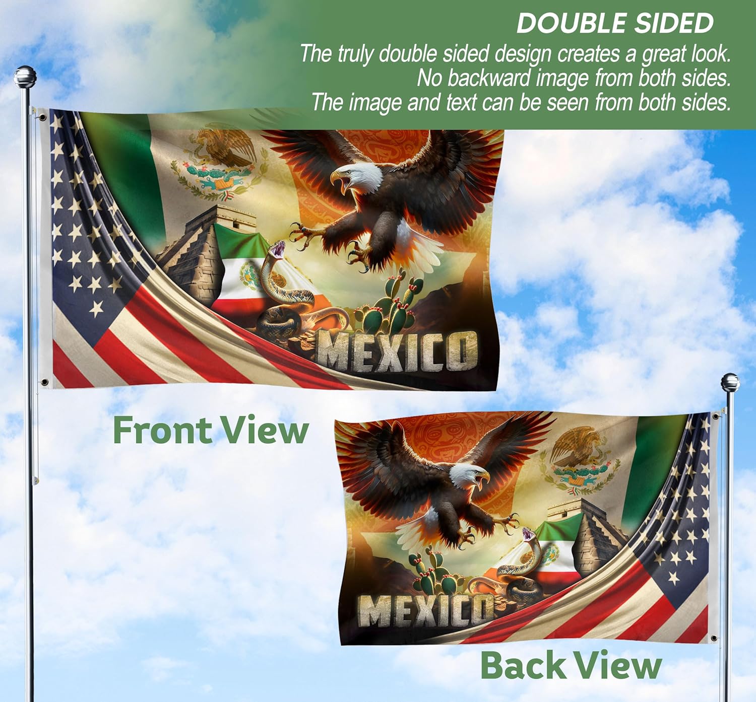 Mexican And American Flags, Large Mexican Flag, Us Mexico House Flags, 3x5 Double Sided Usa Mexico Flag, Brass Grommets 5 (3x5ft) - Image 6