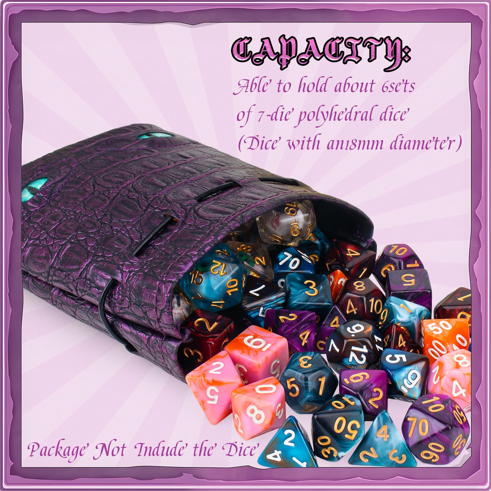 Byhoo Dice Bag of DND Can Cover 6 Dice Sets, Glow in The Dark Eyes D and D Dice Storage Pouch - Image 2