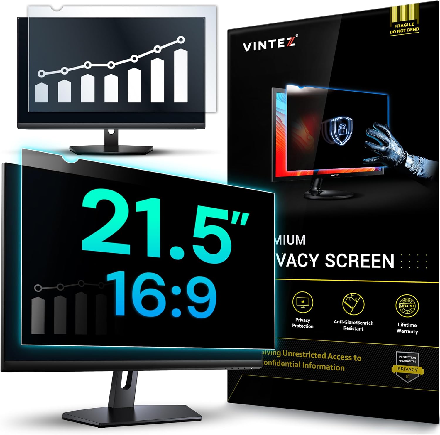 VINTEZ 21.5 Inch 16:9 Privacy Screen for Computer Monitor and Laptop - Anti Glare Protector Film Blue Light Filter Eye Protection - Computer Screen Privacy Shield, 1 Pack