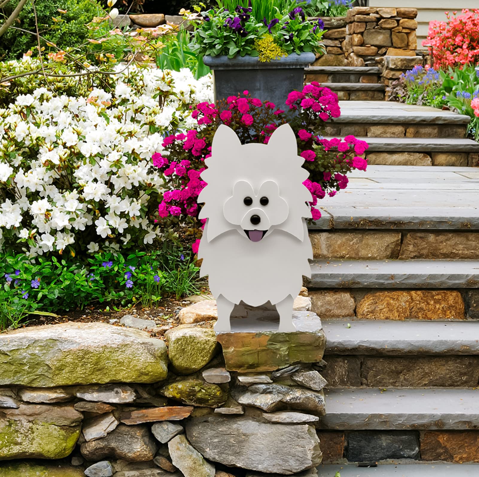 Onecen Big Dog Planter PVC Animal Plant Pots Outdoor Indoor Garden Office Home Decor Planters Holder for Succulent Flower Large Plant Flower Pots Outside (White Pomeranian) - Image 3
