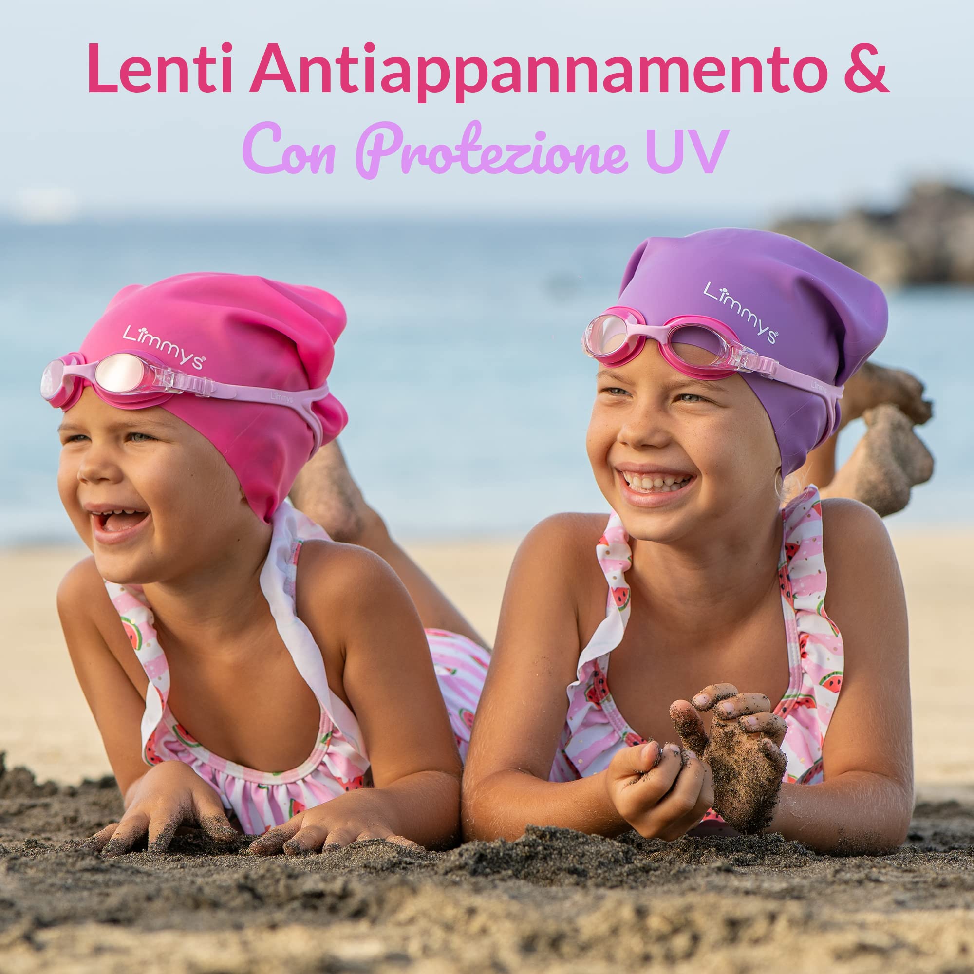 Limmys Occhialini Nuoto Unisex – Occhialini Nuoto Bambini 3 – 12 Anni – Occhialini Piscina Anti Appannamento – Occhialini Piscina Bambino Regolabili, Nasello Flessibile e Protezione UV – con Custodia