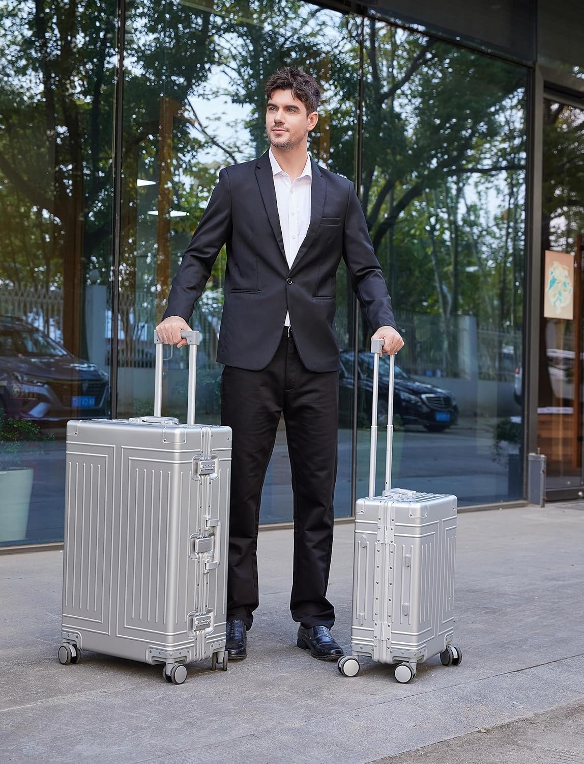 All Aluminum Luggage 20/28 Set，Cut from Whole Aluminum Sheet（3rd Generation，Premium Magnesium Metal zipperless suitcase ） (silvery, 20+28inch)