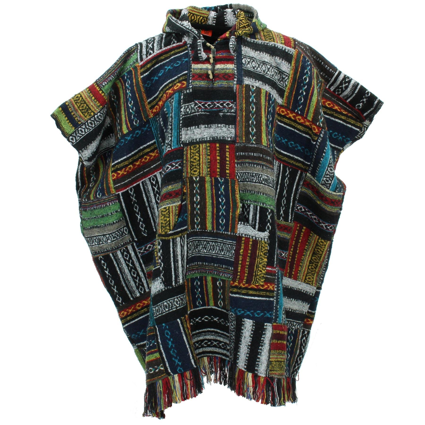 LOUDelephant Brushed Cotton Long Hooded Poncho - Patchwork