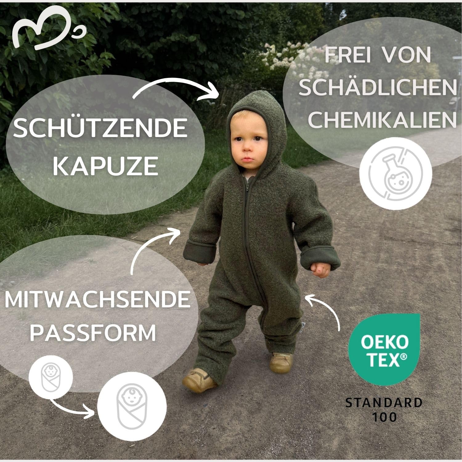 Wolloverall mit Reißverschluss und Kapuze - Winteranzug Baby - Overall aus Wolle