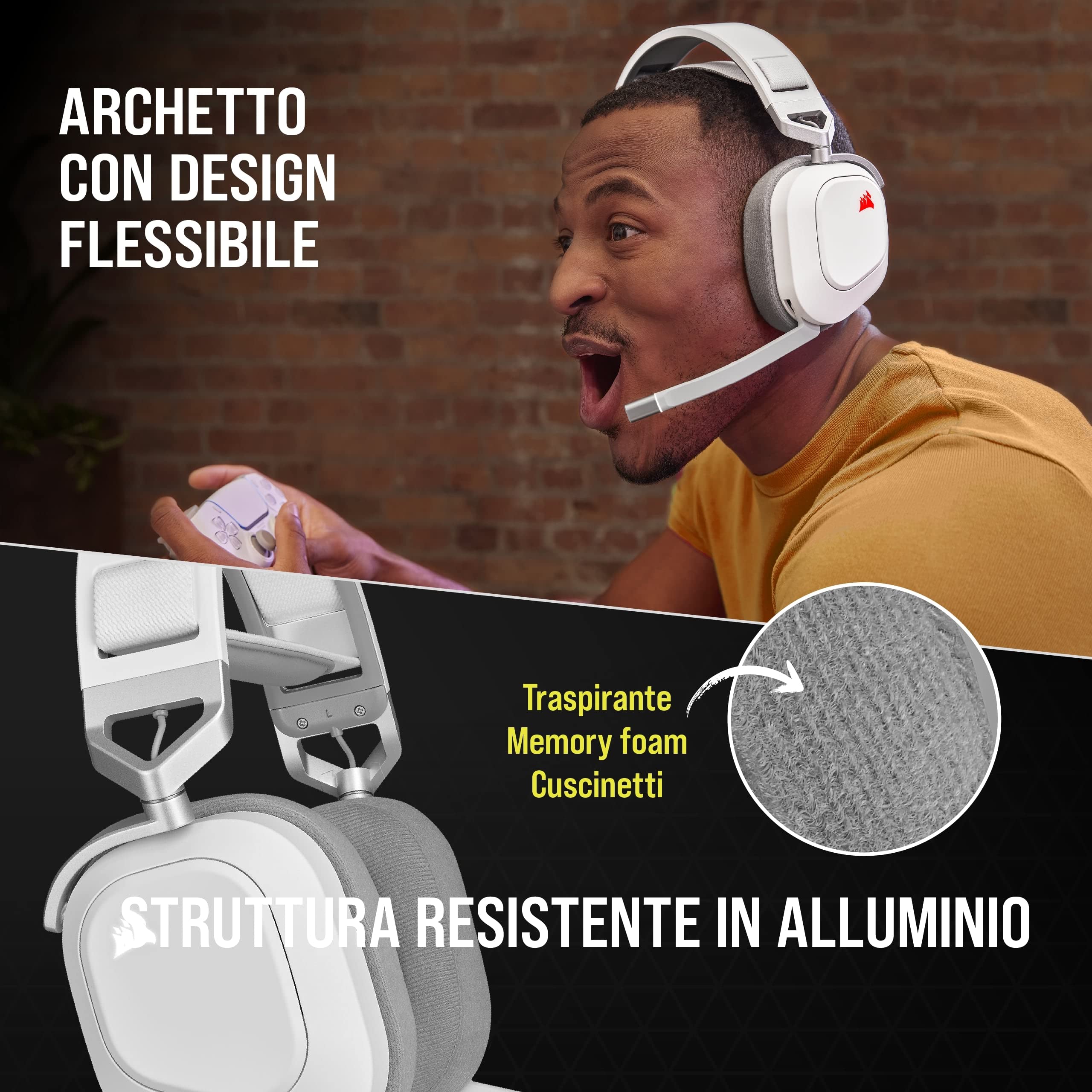 CORSAIR HS80 RGB WIRELESS Cuffie da Gioco Multipiattaforma - Dolby Atmos - Microfono Omnidirezionale - Compatibile con iCUE - PC, Mac, PS5, PS4 - Bianco