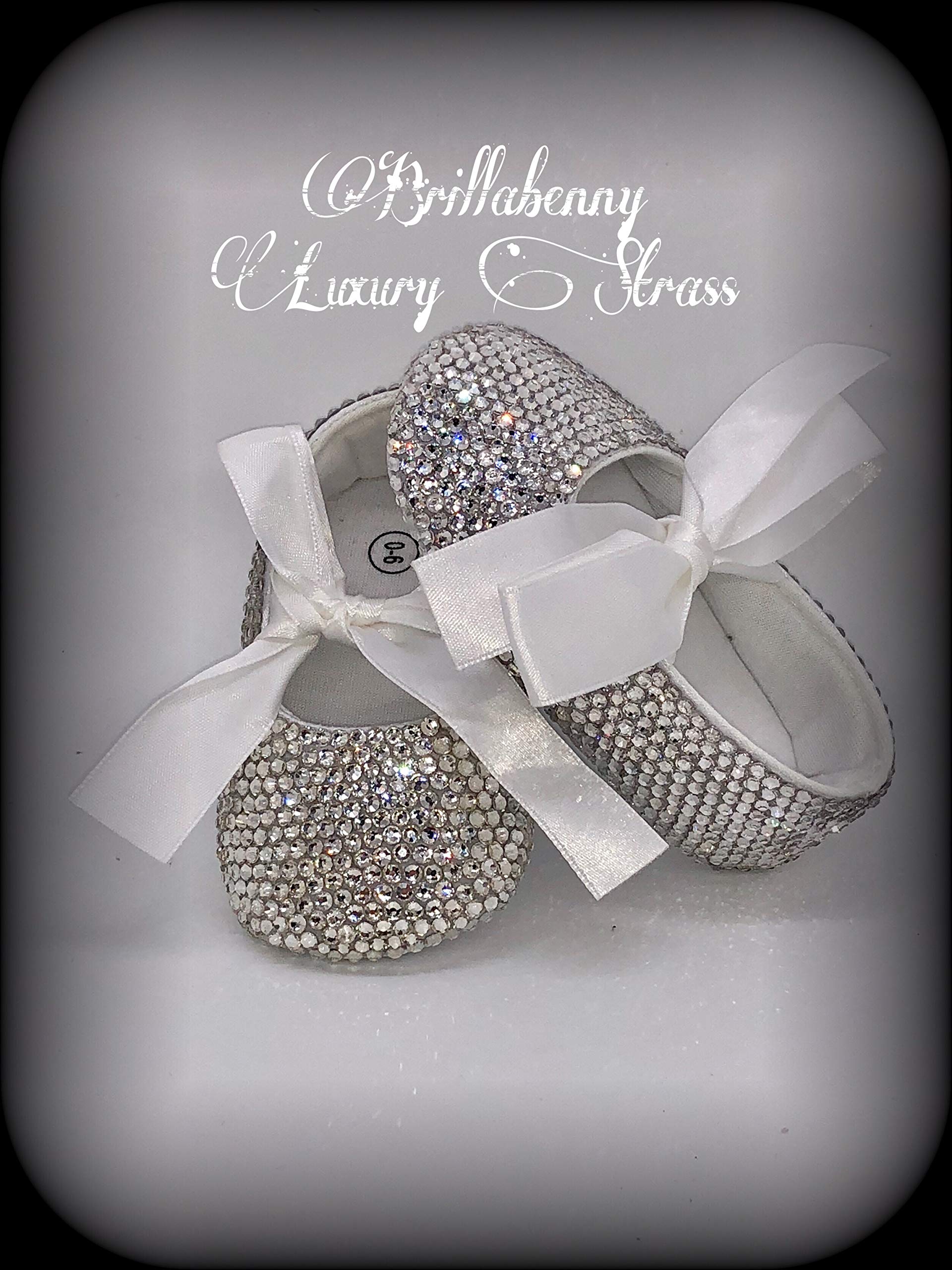 BALLERINE NEONATA BABY MESI CRISTALLI STRASS CERIMONIA ELEGANTI BATTESIMO 5 CM Brillabenny