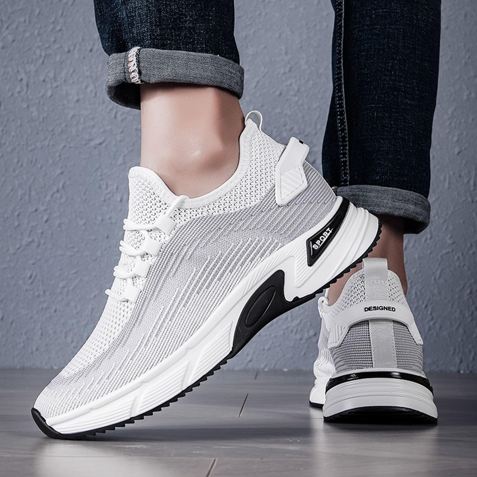 Générique Scarpe da passeggio estive da uomo in rete traspirante scarpe da ginnastica rialzate leggere comode antiscivolo facili da indossare per passeggiate quotidiane e passeggiate