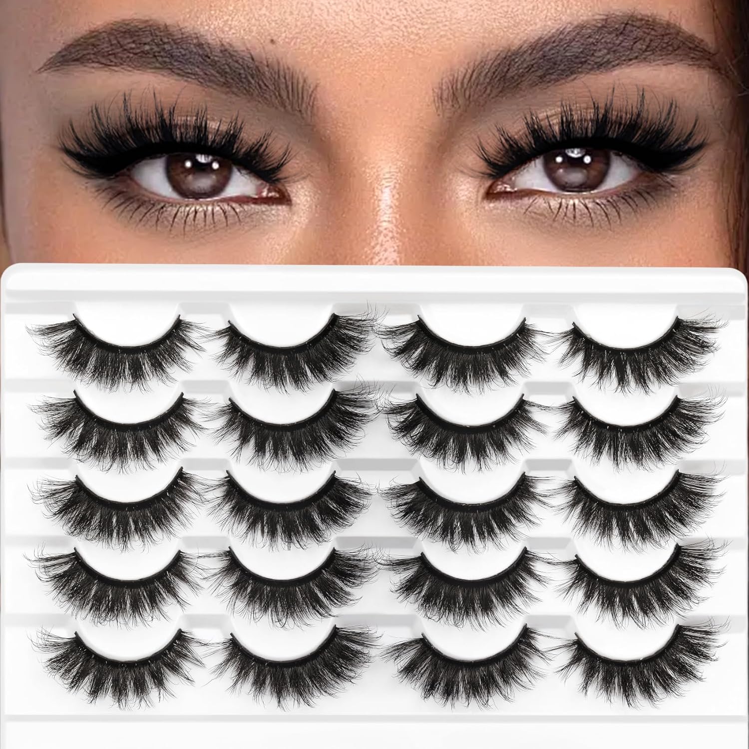 Veleasha Lashes Fluffy Eyelashes 5D Volume Cat Eye Lashes Soft False Eyelashes Handmade Fake Lashes 10 Pairs Pack Luxury Fake Eyelashes Dramatic Strip Lashes Wispy Look Like Extensions (D15)