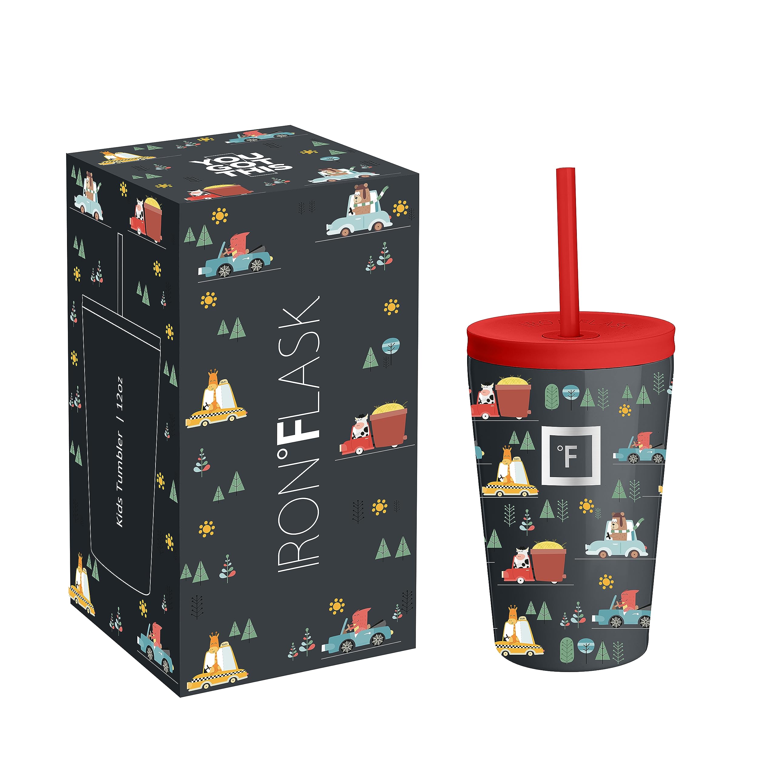 IRON °FLASKKids Tumblers with Lids & Straws Cup - Double Walled, Drinking Cup Vacuum Insulated Stainless Steel Cups for Hot & Cold Drinks - Non-Slip, Splash & Spill Proof, 12 Ounces