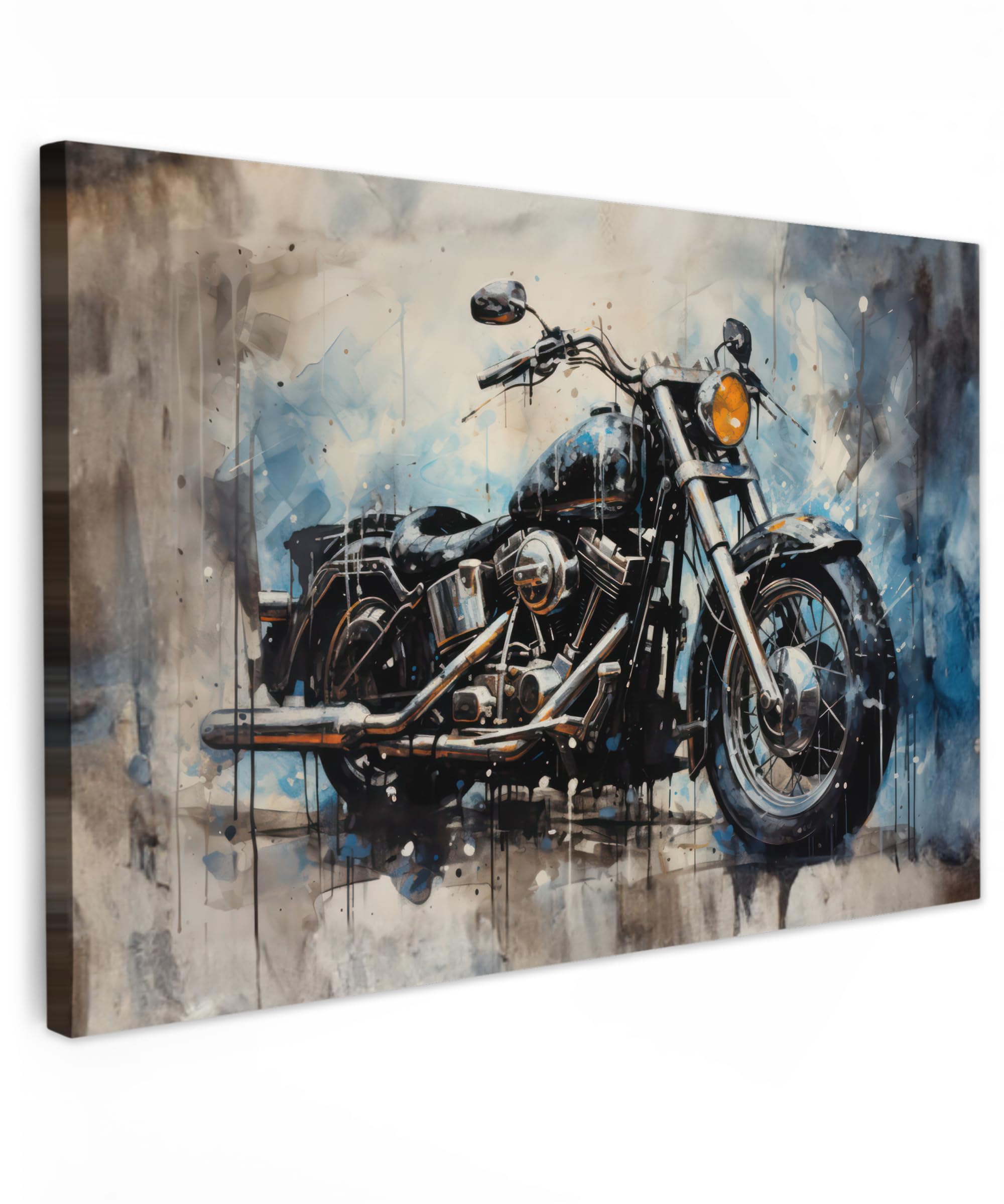 MuchoWow© Canvas Wall Art 35"x24" / 90x60 cm Decor Paintings Prints framed on Canvas Decorations Wallart Motorbike - Blue - Pastel - White