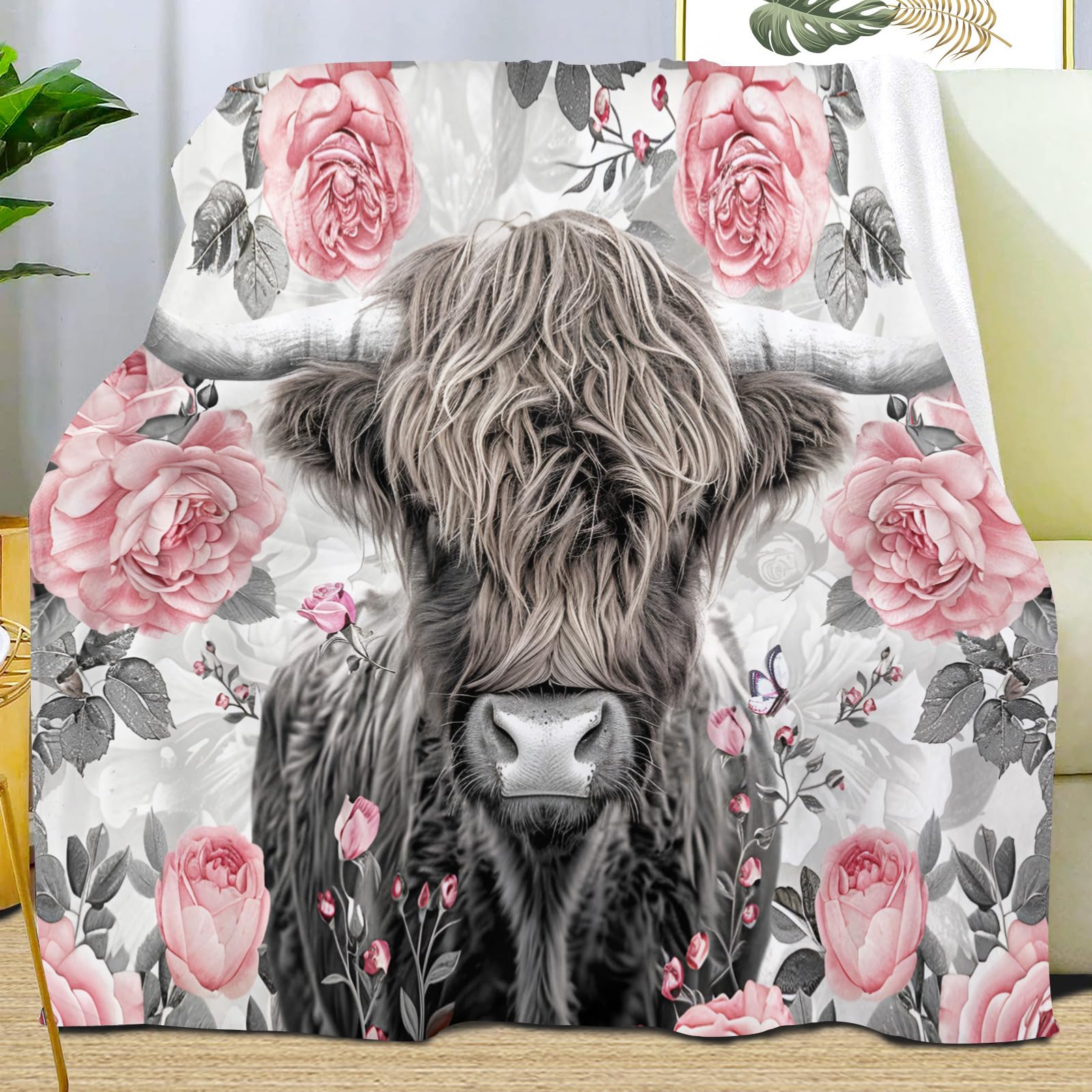 Cozy Highland Cow Fleece Throw Blanket - Sherpa Plush For Bed, Couch, Or Decor - Queen 90x90 Inches - Farmhouse Style - View #6
