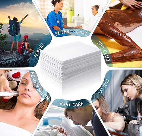 Miniatura 5 de 50 sábanas desechables de 31 x 70 pulgadas, impermeables, para mesa de masaje, tela no tejida para spa, salón de belleza, hoteles (blanco)