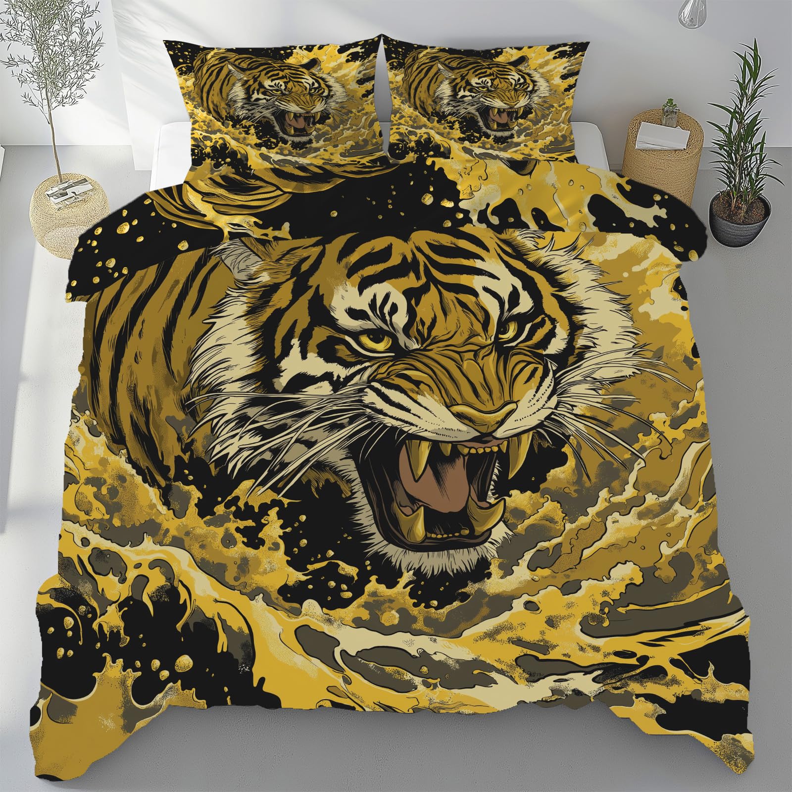 Housse de couette tigre avec fermeture éclair pour lit 240x260 cm