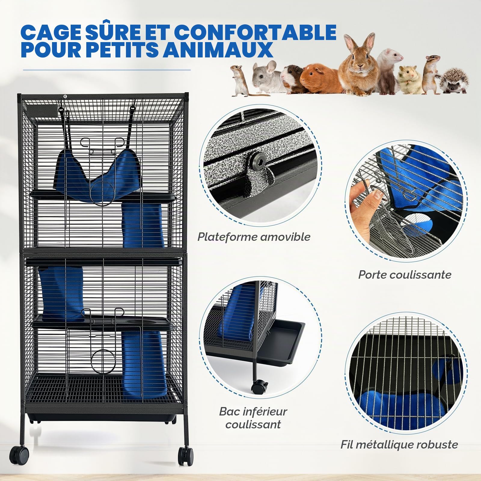 Garvee Cage pour Petits Animaux avec Rampe Amovible, maisonnette Confortable - Enclos Robuste, Nettoyage Facile, idéal cochons d'Inde, Hamsters, Lapins, furets, Chinchillas - pour intérieur -Noir