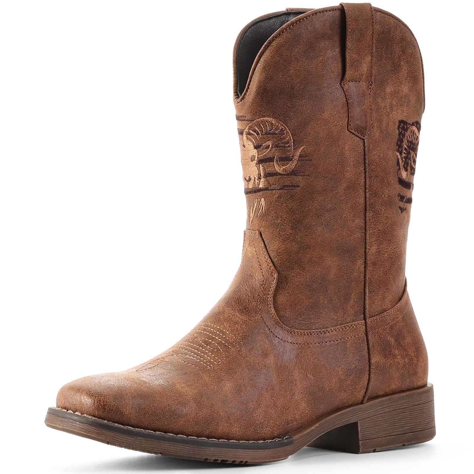 Photo 1 of IUV Cowboy Boots for Men Square Toe Western Classic Embroidered Boots Durable Retro Country Pull on Boot