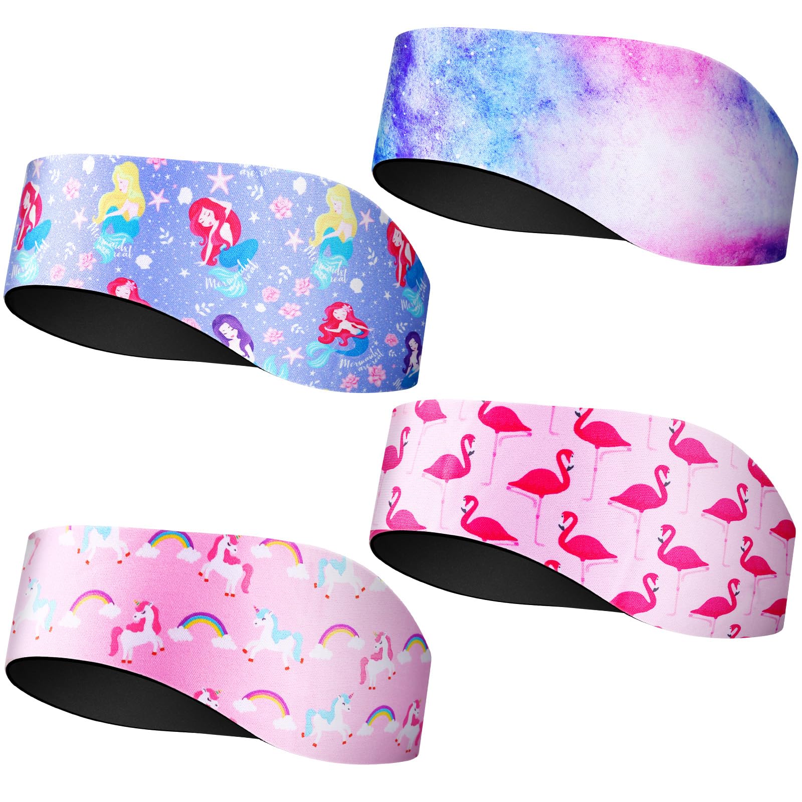 Zhanmai 4 Pcs Kids Swimming Headband Adjustable Kids Waterproof Headband Ears Covers Band for Toddlers Swimmer Ear Protection(Mermaid Style, 22 Inch)