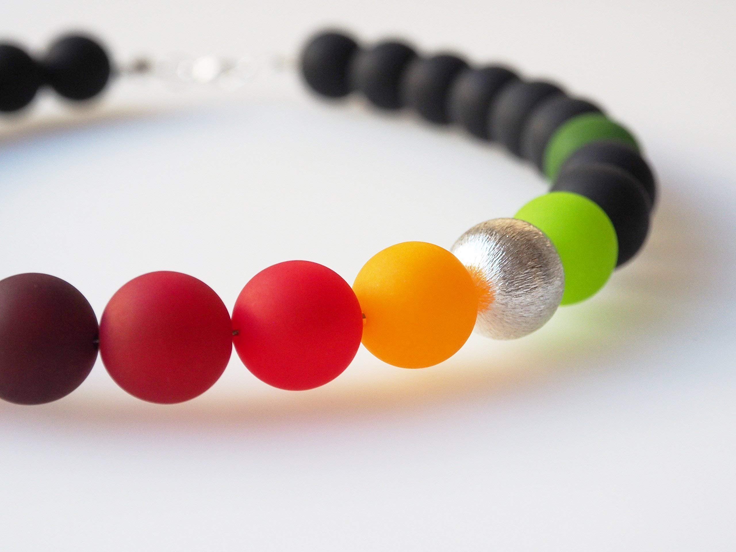 Polariskette Regenbogen schwarz bunt Kette Collier mit großen Polarisperlen