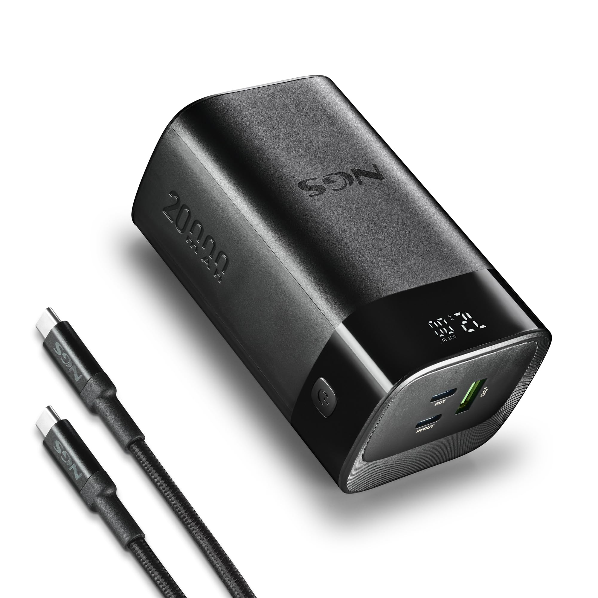 NGS Twix 20 - Batería Portátil 20000mAh, 65W Carga Rápida, USB-C 20W y USB-A QC 22,5W, Pantalla LED Precisa, Compacta y Ligera, Compatible con iPhone, Samsung, Xiaomi, Huawei, Laptop
