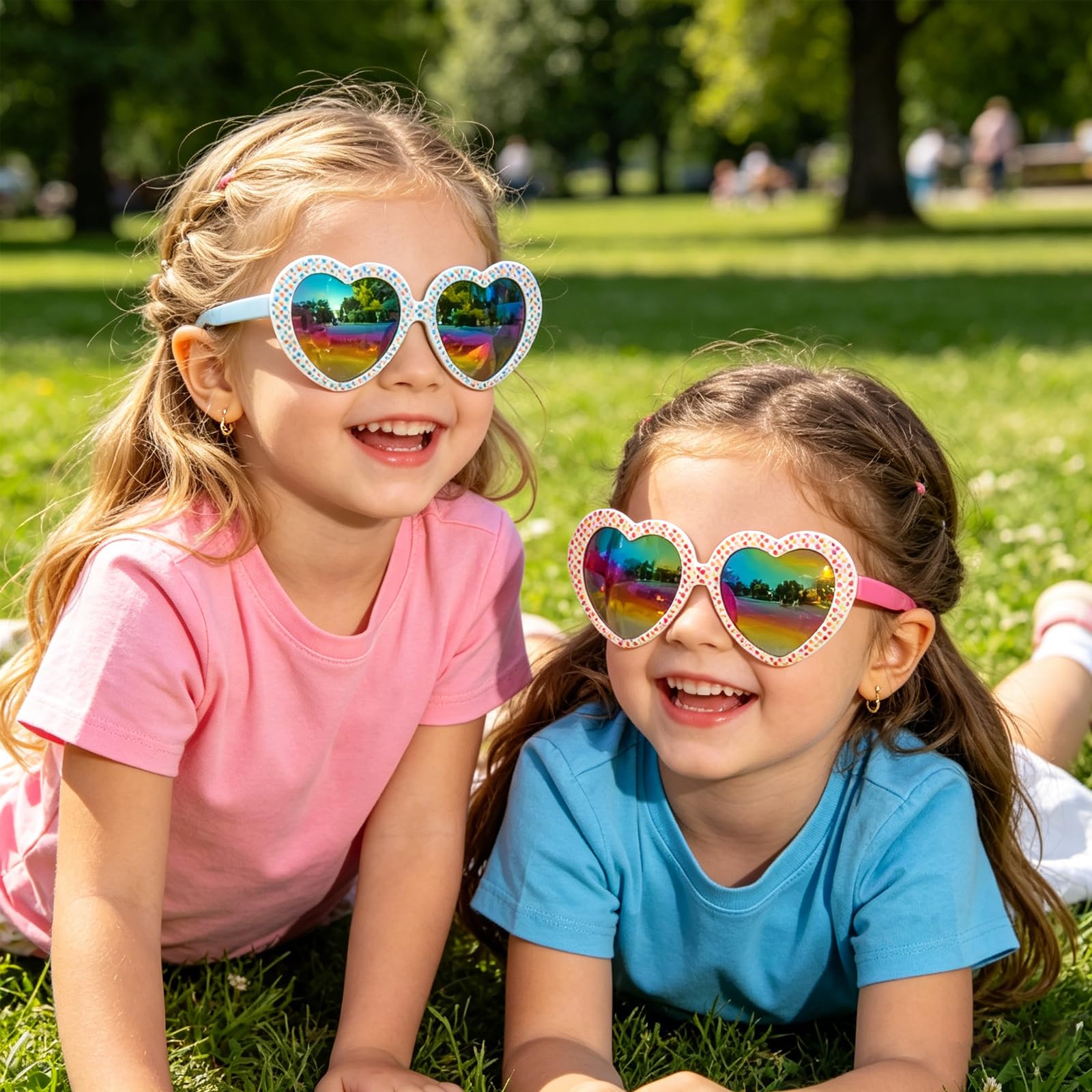 Hifot 2 okulary przeciwsłoneczne dla dziewczynek, kolorowe okulary przeciwsłoneczne z sercem dla dzieci od 3 lat do 10 lat, z ochroną UV, odpowiednie na plażę na świeżym powietrzu, urodziny, podróże