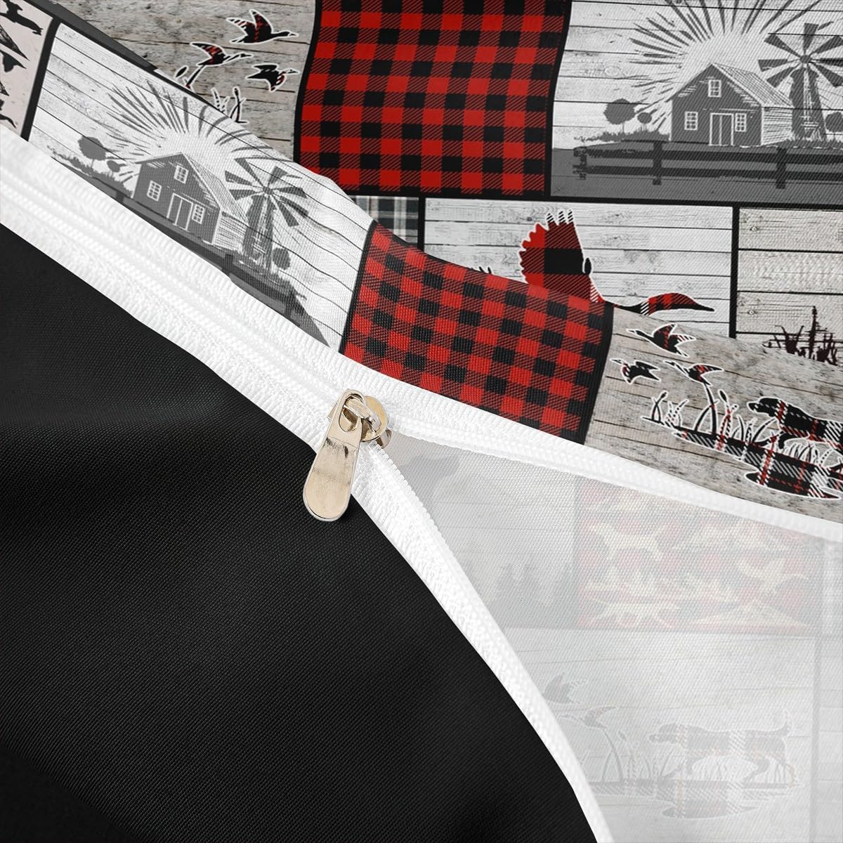 Feelyou Duck Hunting Dog Duvet Cover Plaid Rustic Cabin Bedding Set Mallard Duck Comforter Cover for Boys Girls Geometric Checkered Camping Hunting Bed Set Queen Size with 2 Pillow Case (No Comforter)