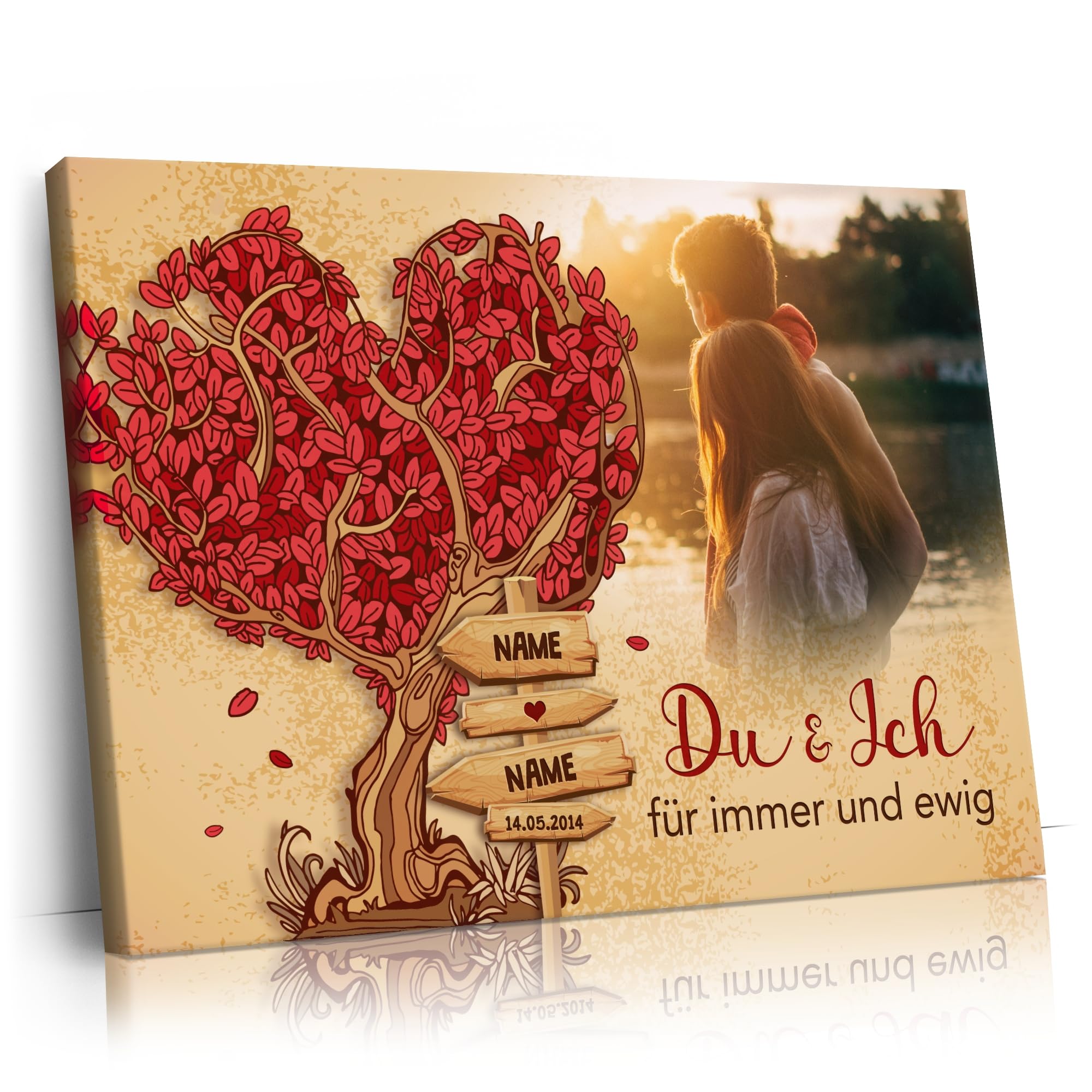 Liebesleinwand Das sind wir Fotoleinwand: Wegweiser der Liebe | Leinwandbildmit Foto, Namen und Datum | Wandbild gestalten | Jahrestag Geschenk für Frau Freundin Mann Freund
