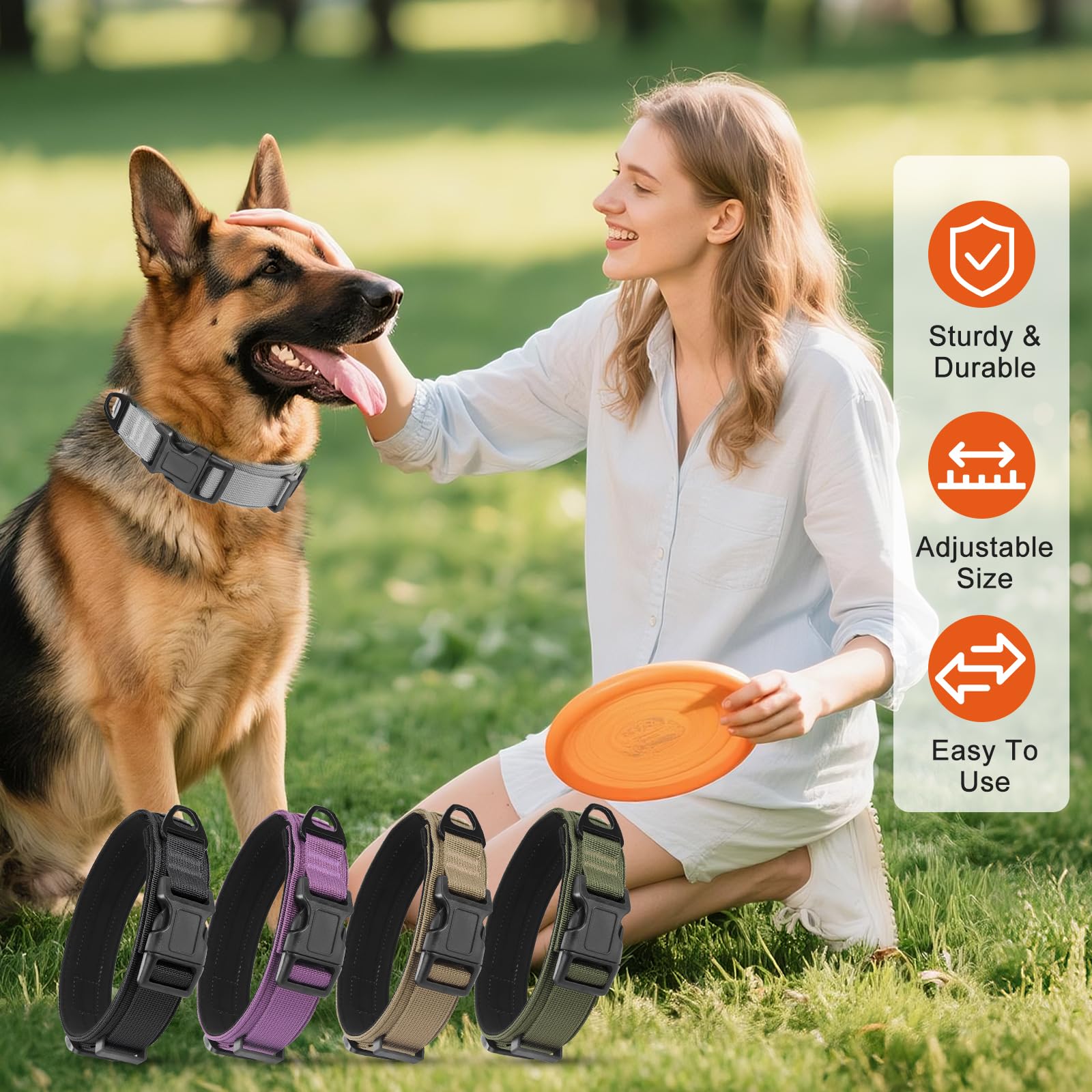 Ledeak Tactical Dog Collar, Nylon Adjustable Durable Pet Collars with Safety Buckle, Padded Breathable Soft Dog Collars - Image 4