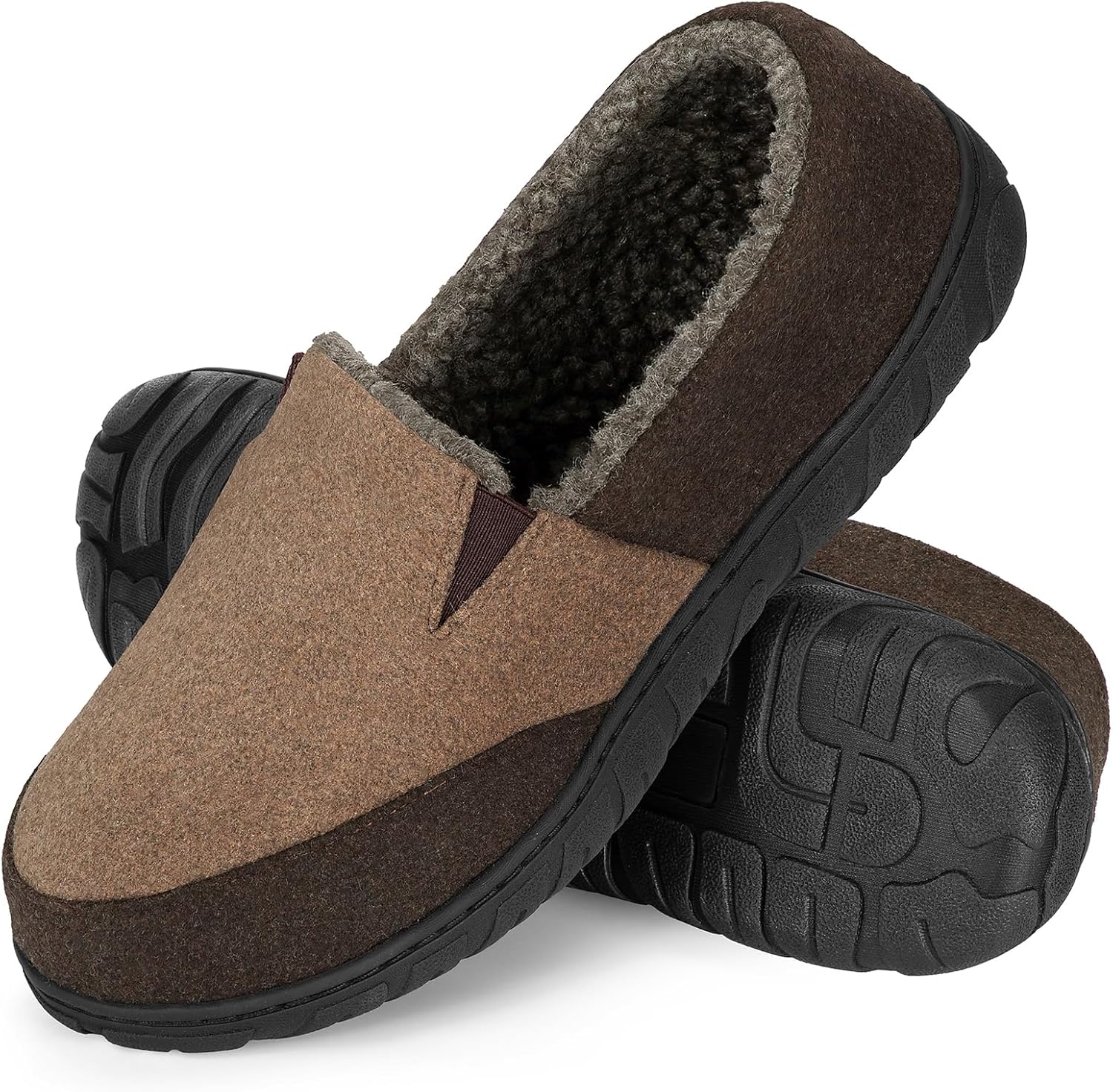 Men's Moccasin Slippers, Warm Fuzzy Comfy Wool-blend Loafer House Shoes, Fluffy Wide Slip On Loafer Slippers for indoor outdoor
