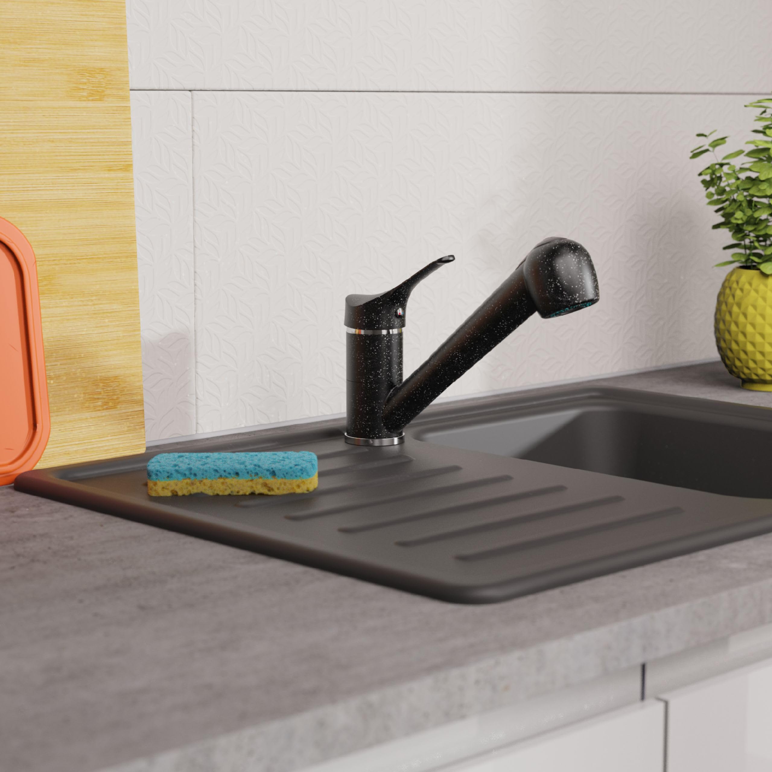 EISL GRANIT NI183SMCR Robinet d'évier avec douchette à 90° orientable Idéal pour double évier, robinet de cuisine, mitigeur monocommande avec douchette, noir