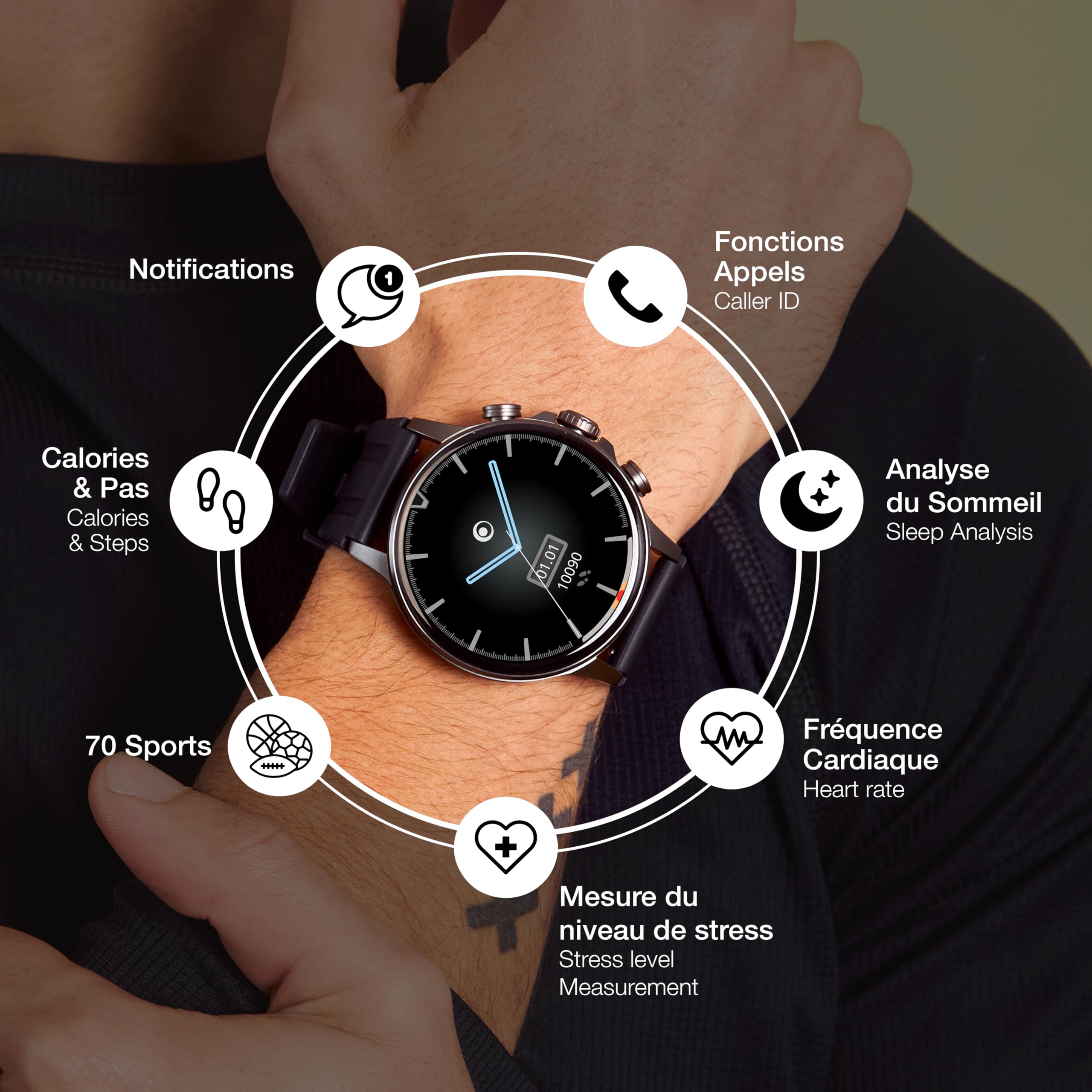 Bigben - Orologio da polso rotondo nero