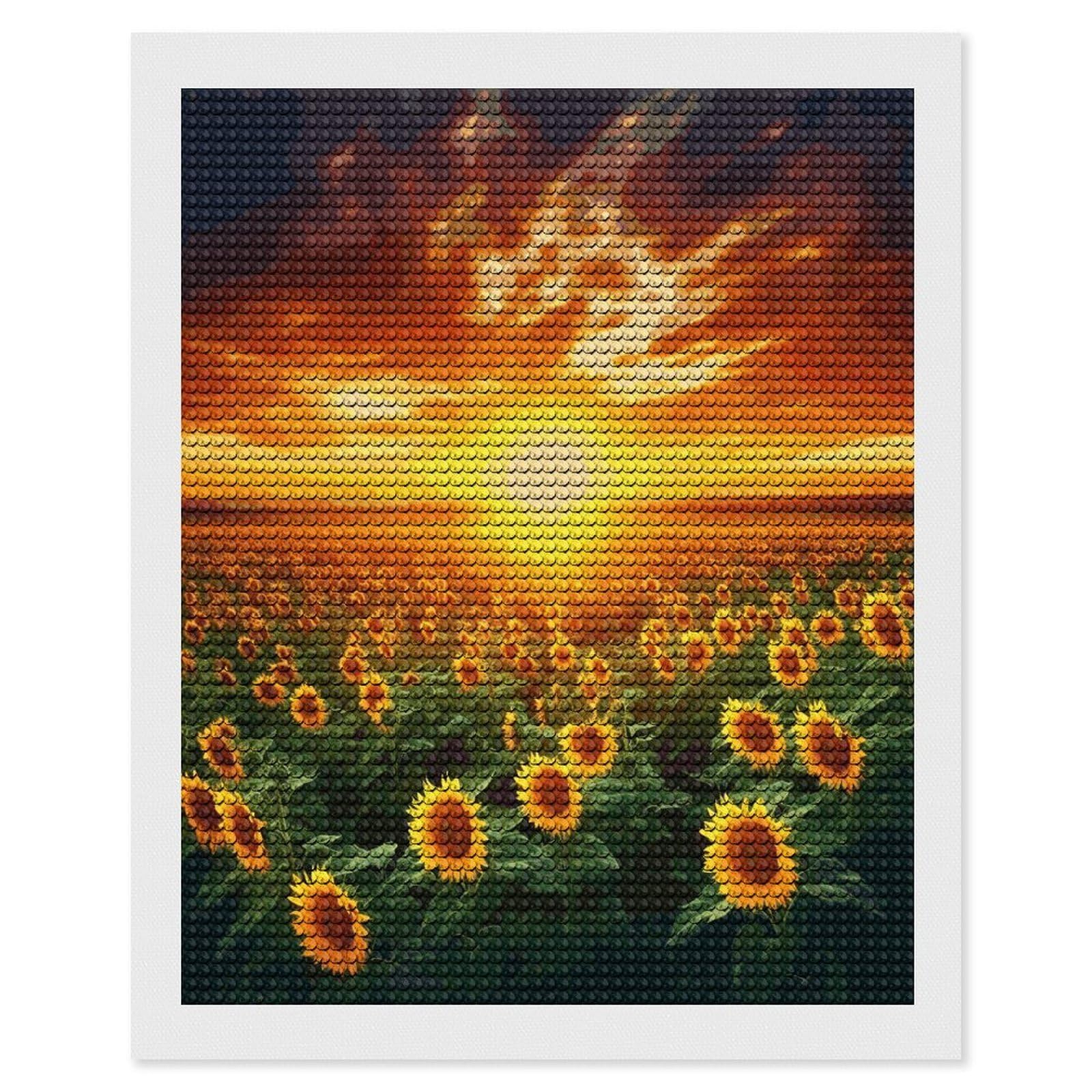 JTREHY Dreamlike Sunset of A Sunflower Field Diamond Art Kits Personalized DIY Round Diamond Painting Kits for Beginner Full Drill Diamonds Dots Paintings for Adults Gem Art Crafts Home Decor