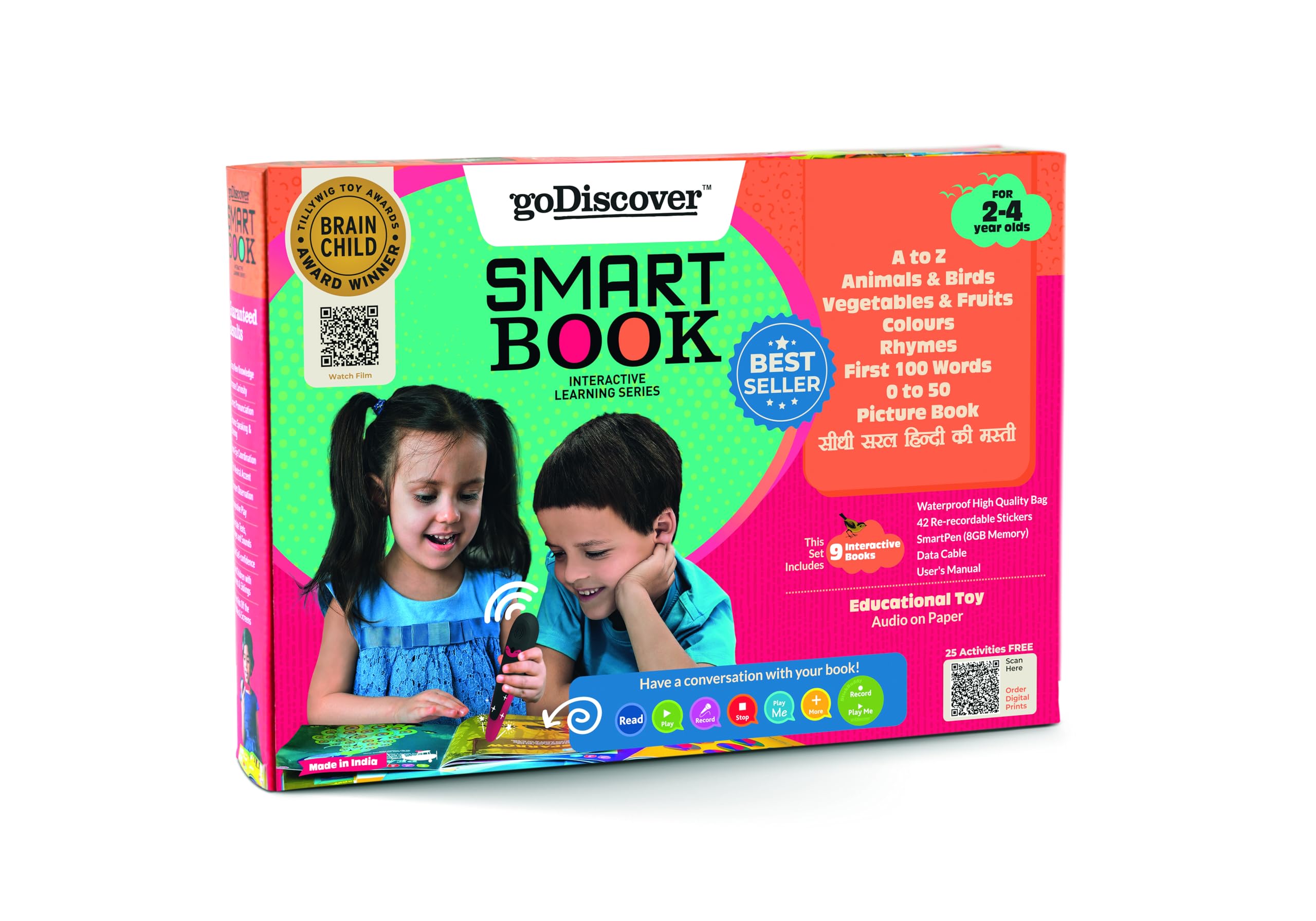 goDiscover Interactive Smart Book with Talking Pen | Set of 9 Educational Books with Alphabets Numbers Colours Animals Rhymes & Many More | Fun Learning Activity Toy for Toddlers