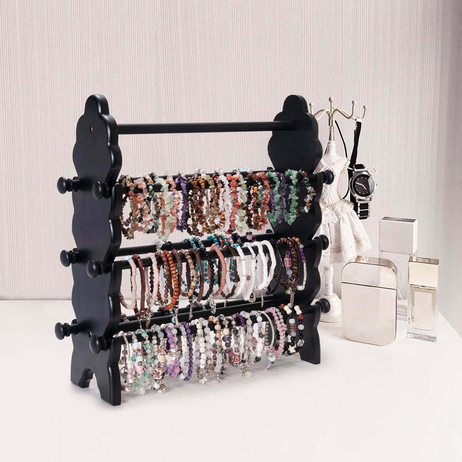 Two-Sided Wooden Bracelet Holder Display Stand with 6 Removable Holders
