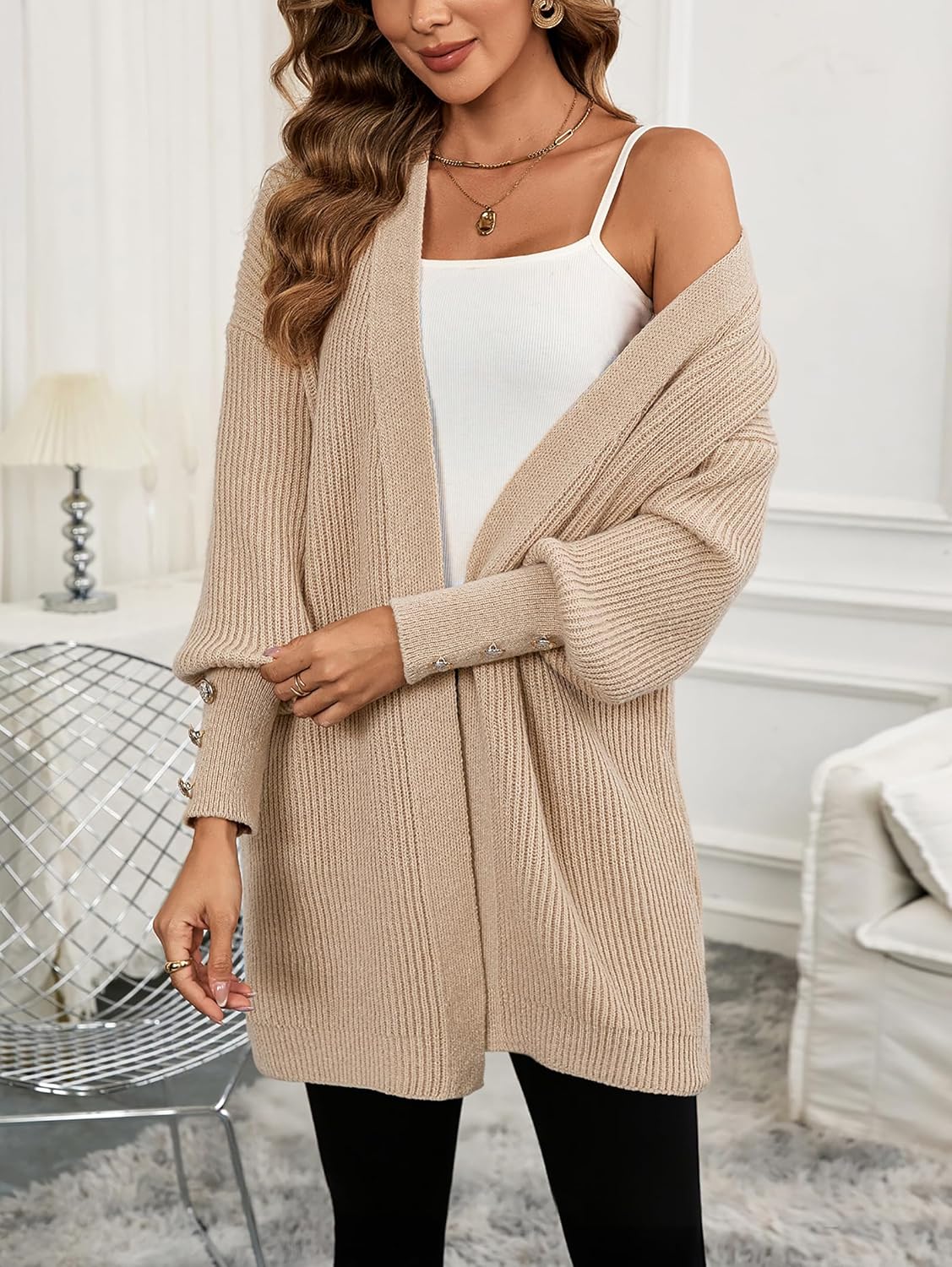 SunnyMelody Women's 2025 Fall Chunky Knit Cardigan Long Sleeve Open Front Button Outwear Cozy Oversized Boho Cardigans - Image 2