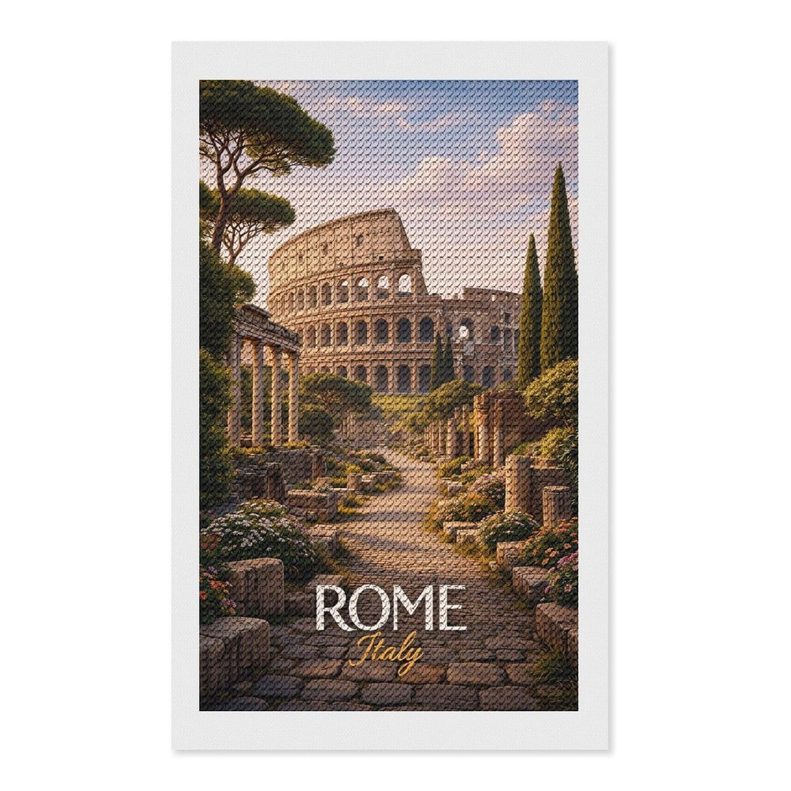 Junmoney Colosseum in Rome, Italy DIY Diamond Art Canvas Kit 12"x20", Complete Accessories, Creative Leisure Activity, Home Wall Decor, Gift Idea