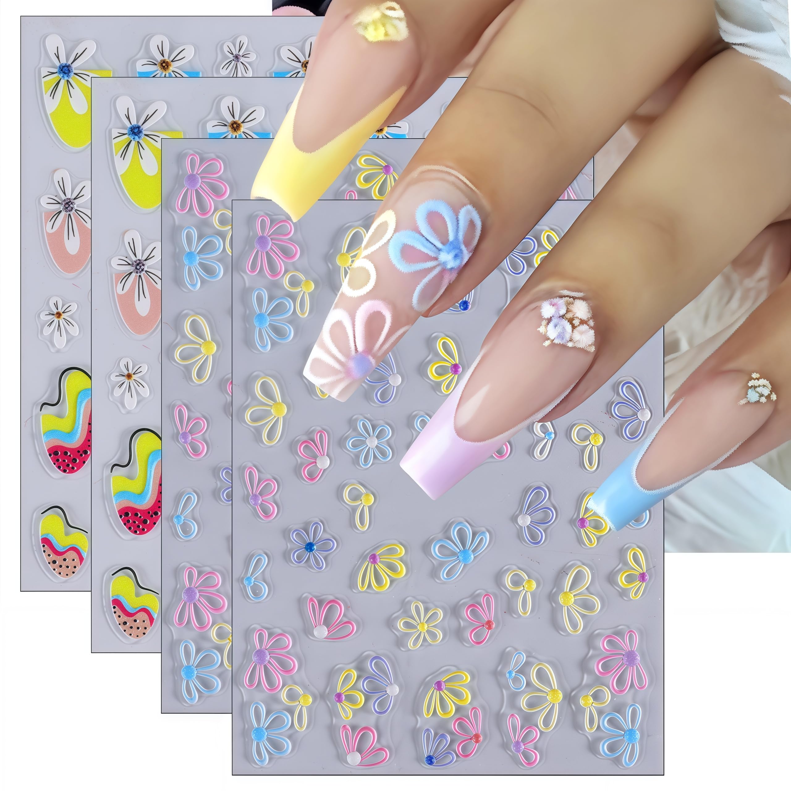 Amazon.com: 4 Sheets Hollow Daisy Flower Nail Art Stickers 5D