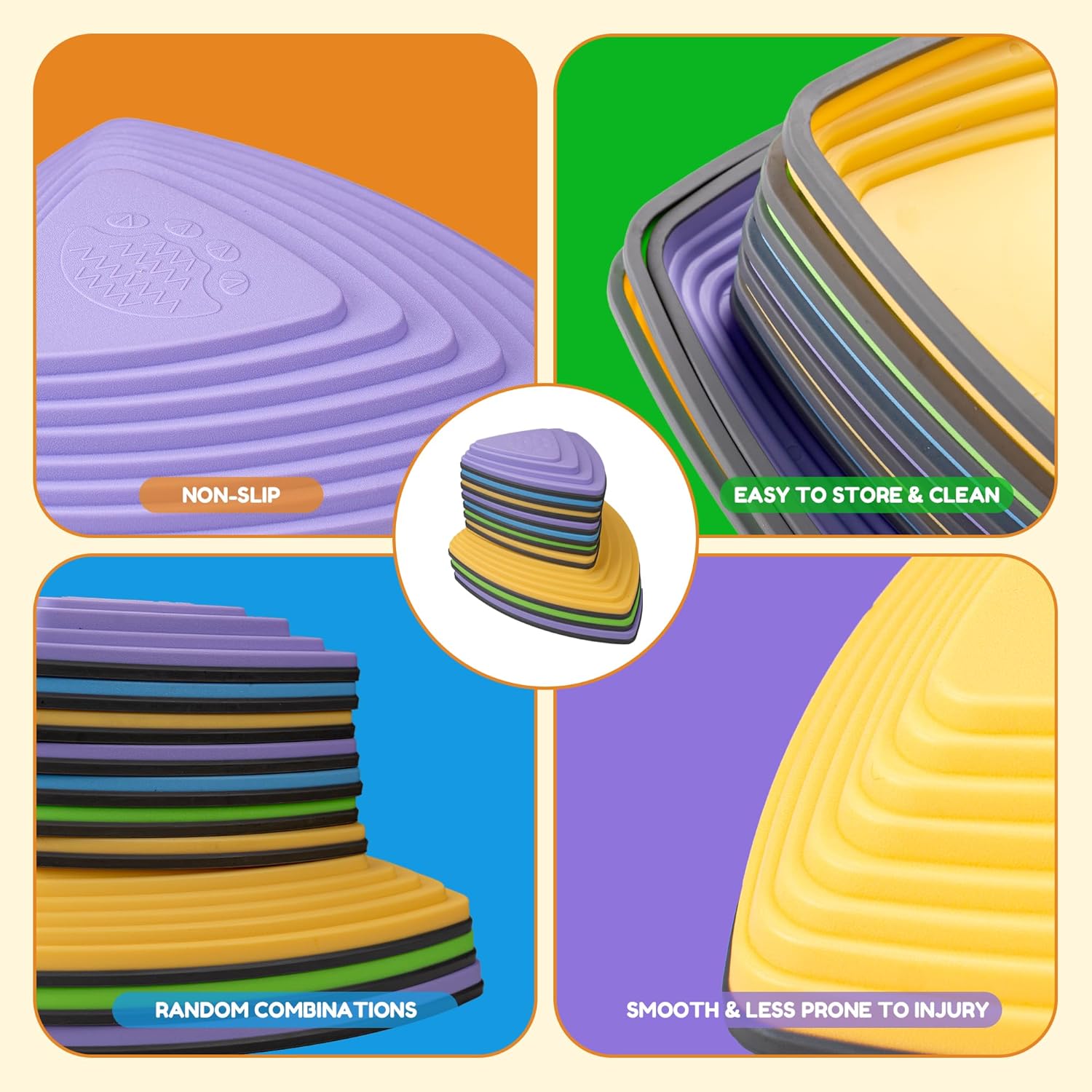 Kids Balance Stepping Stones Multicolor Triangular 10PCS Non-Slip Toddler Stepping Stones for Balance Coordination Ages 3-8 Years - Image 4