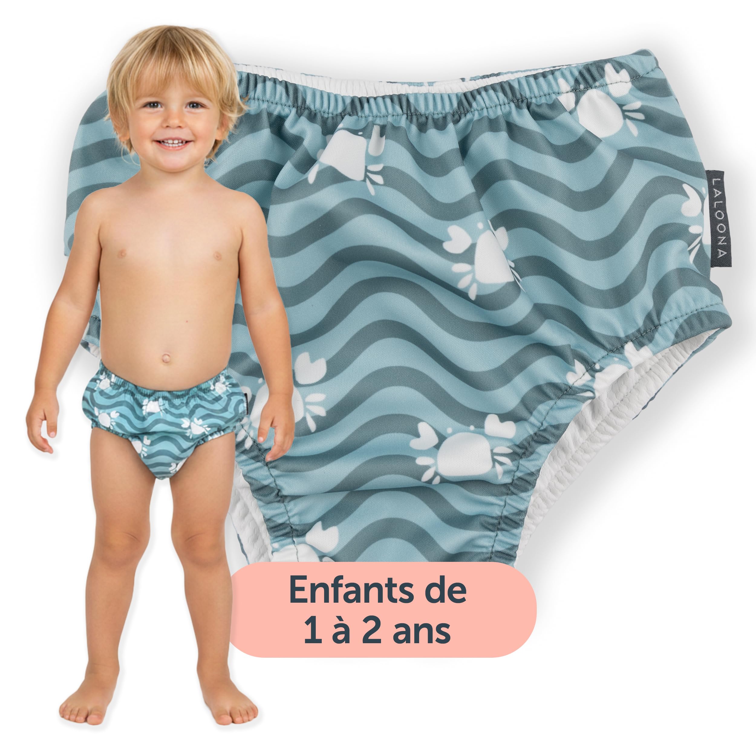 LaLoona Couche de Bain Bébé Réutilisable Oeko-Tex Standard 100 – Maillot de Bain Bebe Anti Fuite Piscine et Plage, Séchage Rapide, Confortable – Motif Crabe Vert, Taille 86-92