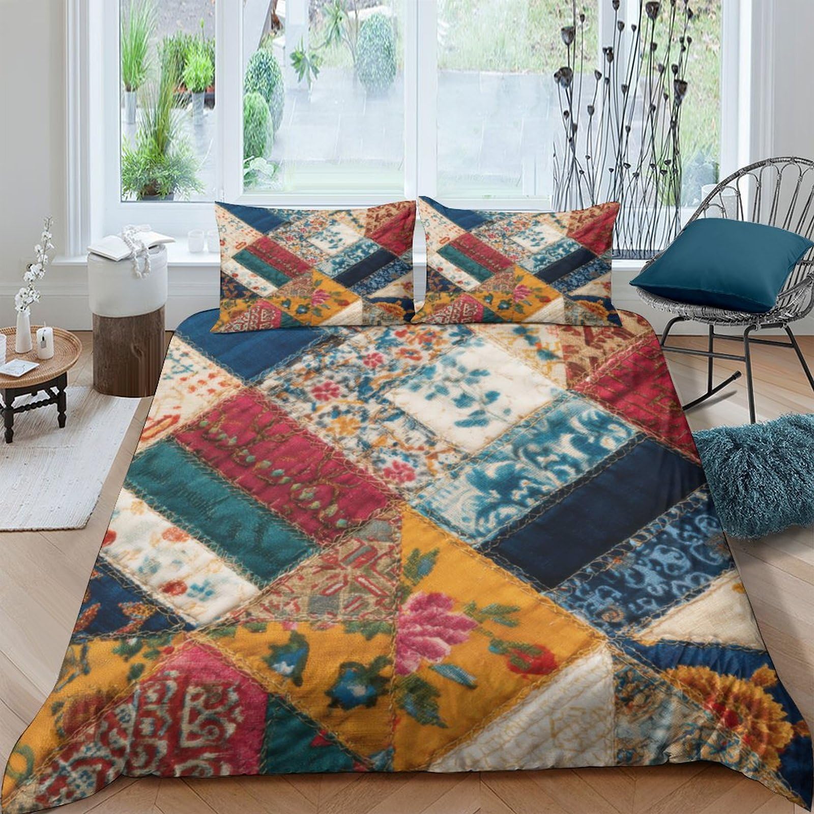 Ctjqhvkz Style-3 3D Printed Patchwork Floral Fitted Sheet Microfiber Soft Colourful Abstract Bed Cover For Bedroom Guest Room Decor Single（135X200cm）
