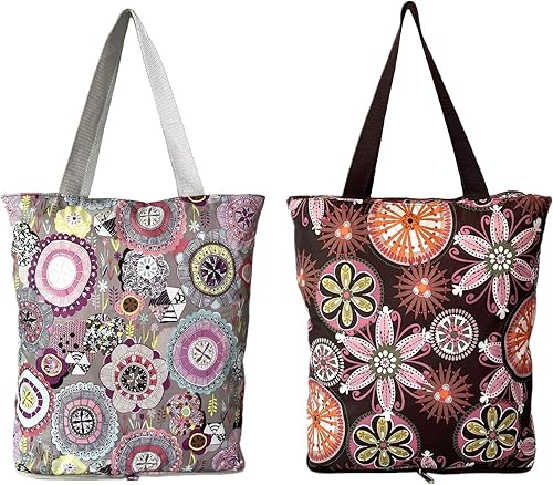 Miniatura 7 de NC - Bolsas grandes plegables, impermeables, ligeras, duraderas, reutilizables, resistentes, para compras diarias, estilo floral colorido con cierre