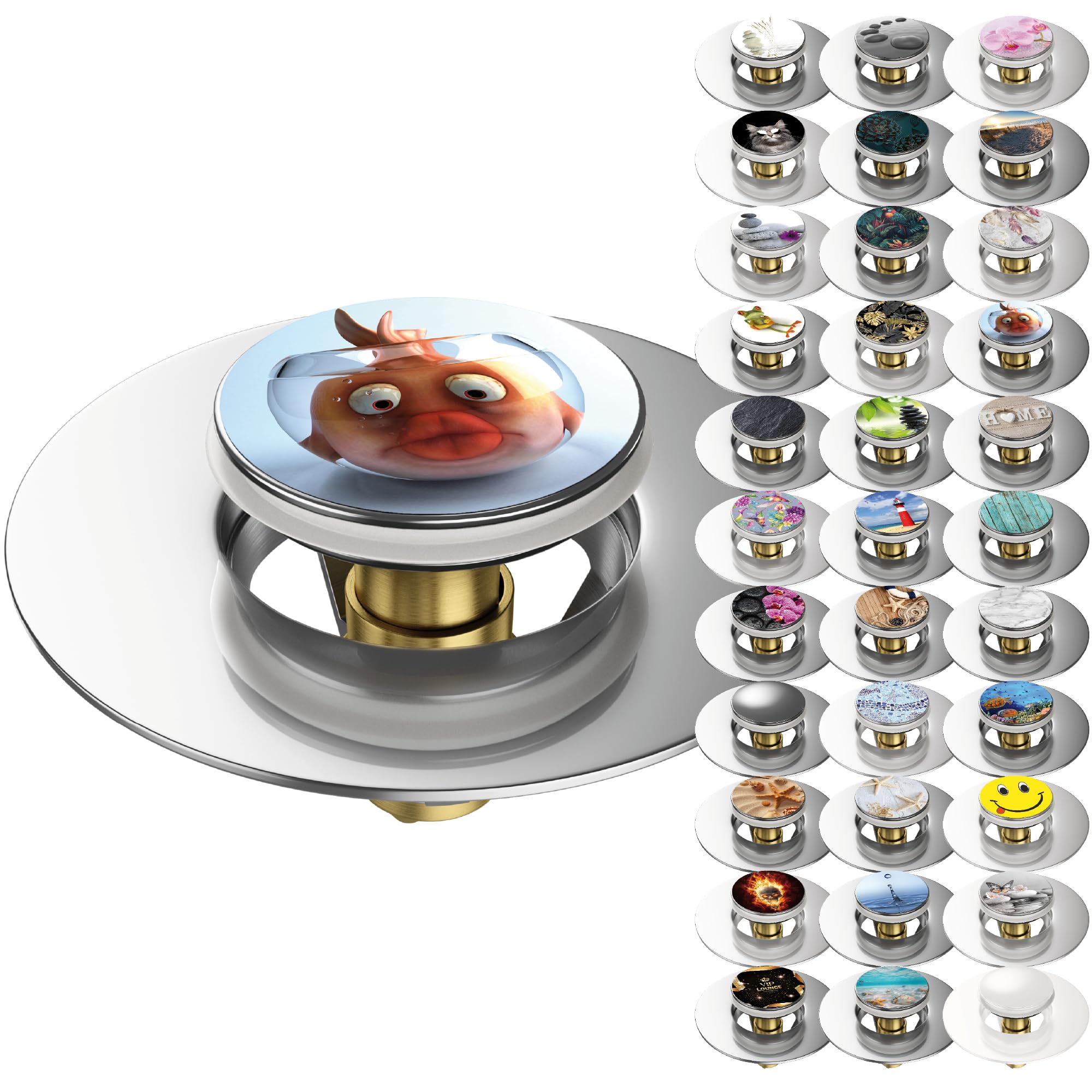 Sanilo Pop-Up Wash Basin Plug, Many Beautiful Pop-Up Sink Plugs with Motif, Drain Plug (Goldfish)