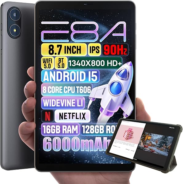 Zuleisy Android 15 Tablet 8.7 inch, Octa Core, 16GB RAM, 128GB ROM, 1TB Expandable, 8.7 HD IPS 1340x800, 5MP+8MP Camera,